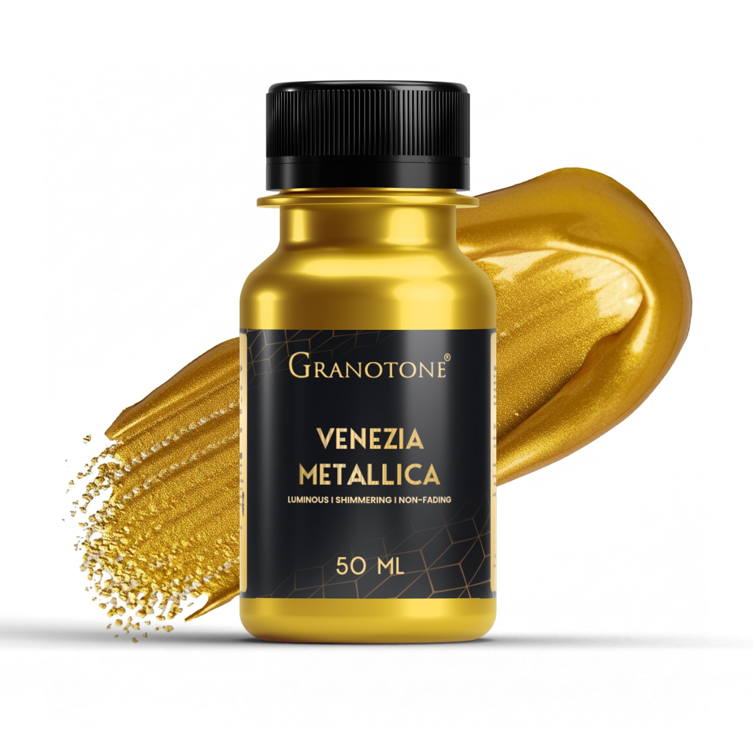 GRANOTONE Acrylic Venezia Metalic Colour, Non-Fading & Shimmering Metalic Acrylic Paint with Rich Pigments | Non-Toxic Metalic Colours Ideal for Kids, Artist & Beginners (Gold 50ml)