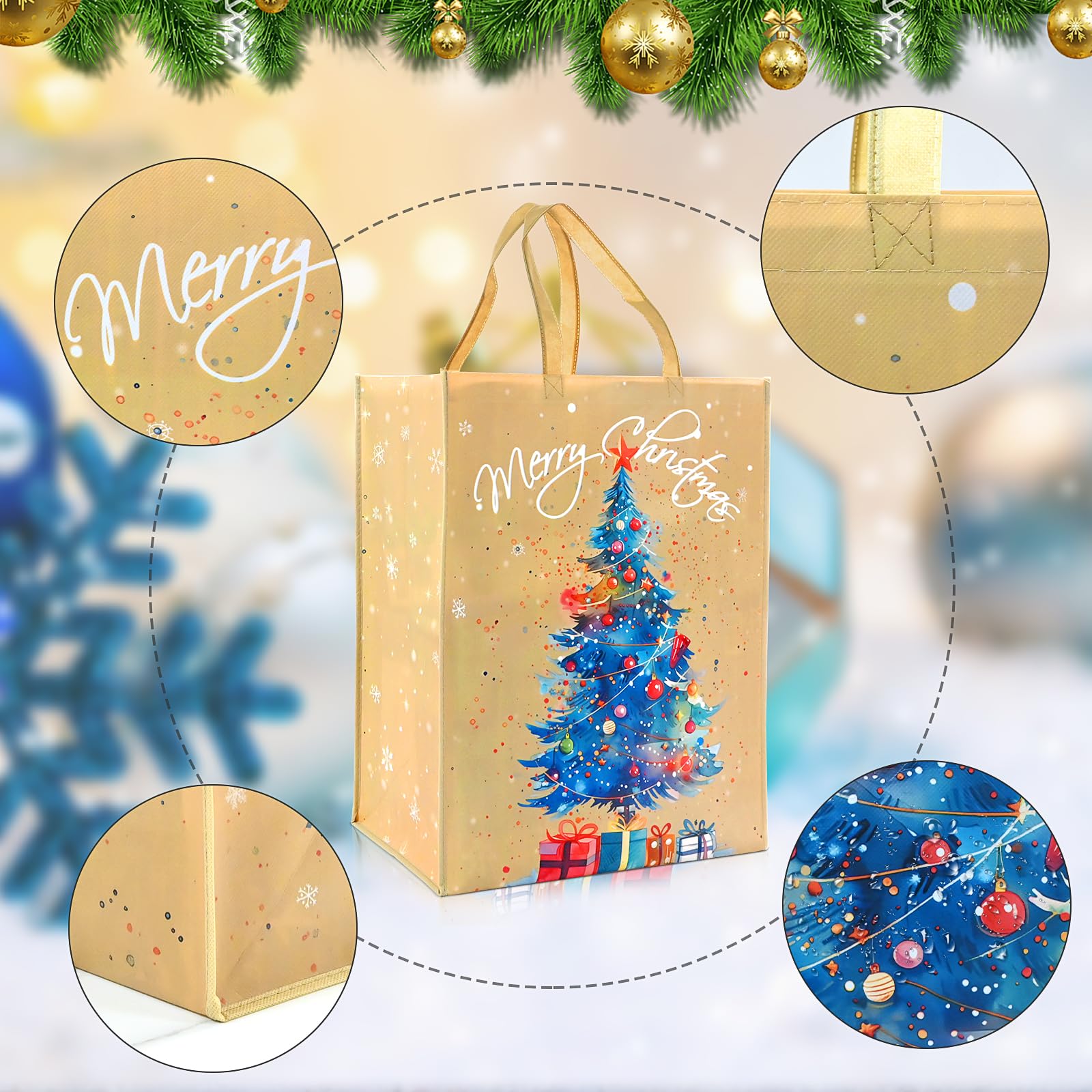 Large Christmas Gift Bags 12.8x9.8 Inch Tote Handles Non Woven 8 PCS Reusable - View #8