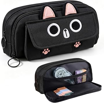 Cute Cat Pencil Case, Large Capacity Pencil Pouch Pencil Box Organizer Pen Bag Kawaii Makeup Bag for School Office