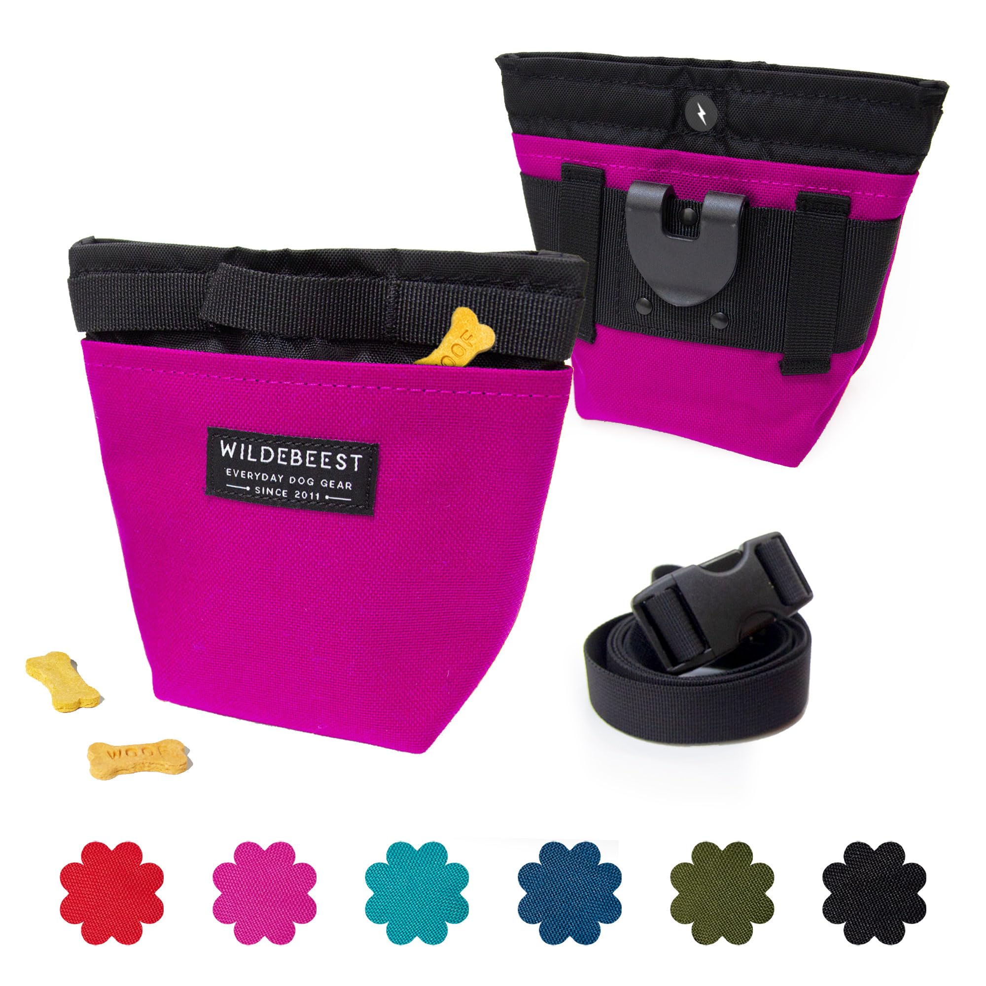 Wildebeest Dog Treat Pouch, Dog Treat Bag, Dog Training Treat Pouch, Dog Travel Bag, Pet Treat Pouch, Magnetic Closure, 2 Water-Resistant Compartments, Detachable Waist Strap & Belt Clip