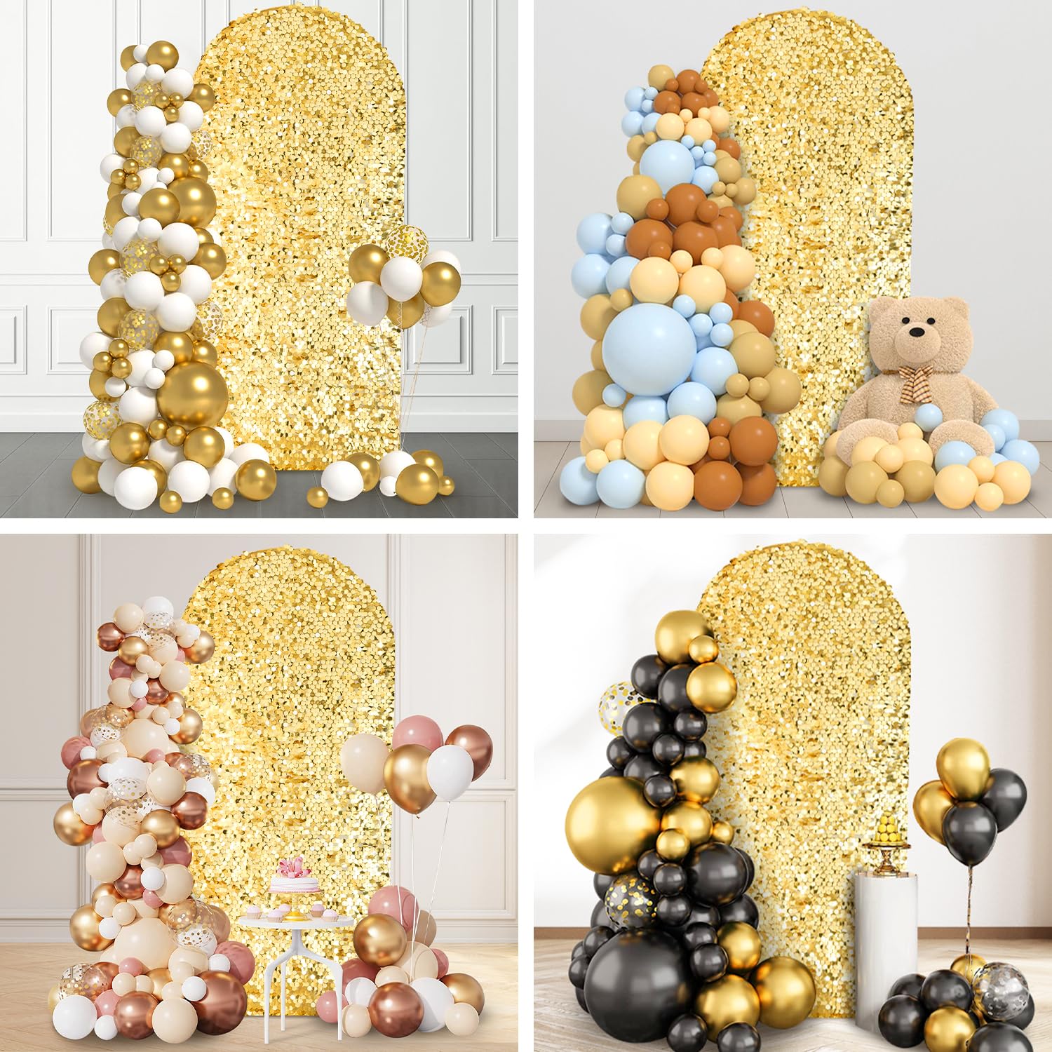 SaitiMade Copertura per fondale ad arco con paillettes dorate, 1,8 m | Copertura per archi di nozze, copertura rotonda per sfondo Chiara per feste di compleanno, cerimonie, baby shower, banchetti
