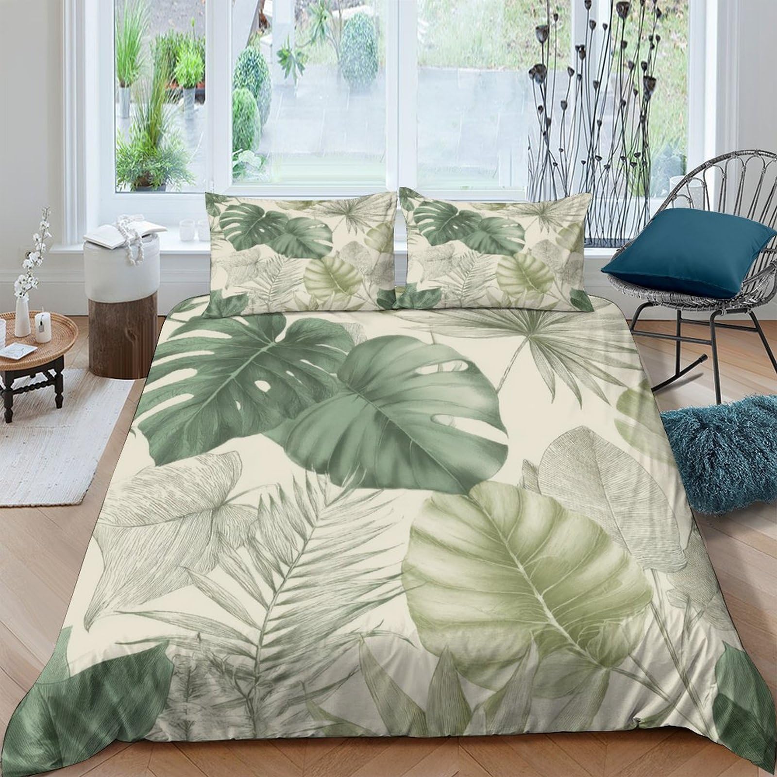 Ctjqhvkz Style-10 3D Printed Monstera Leaf Fitted Sheet Microfiber Tropical Green Palm Mattress Cover Bedroom Decor Dust Protection Single（135X200cm）