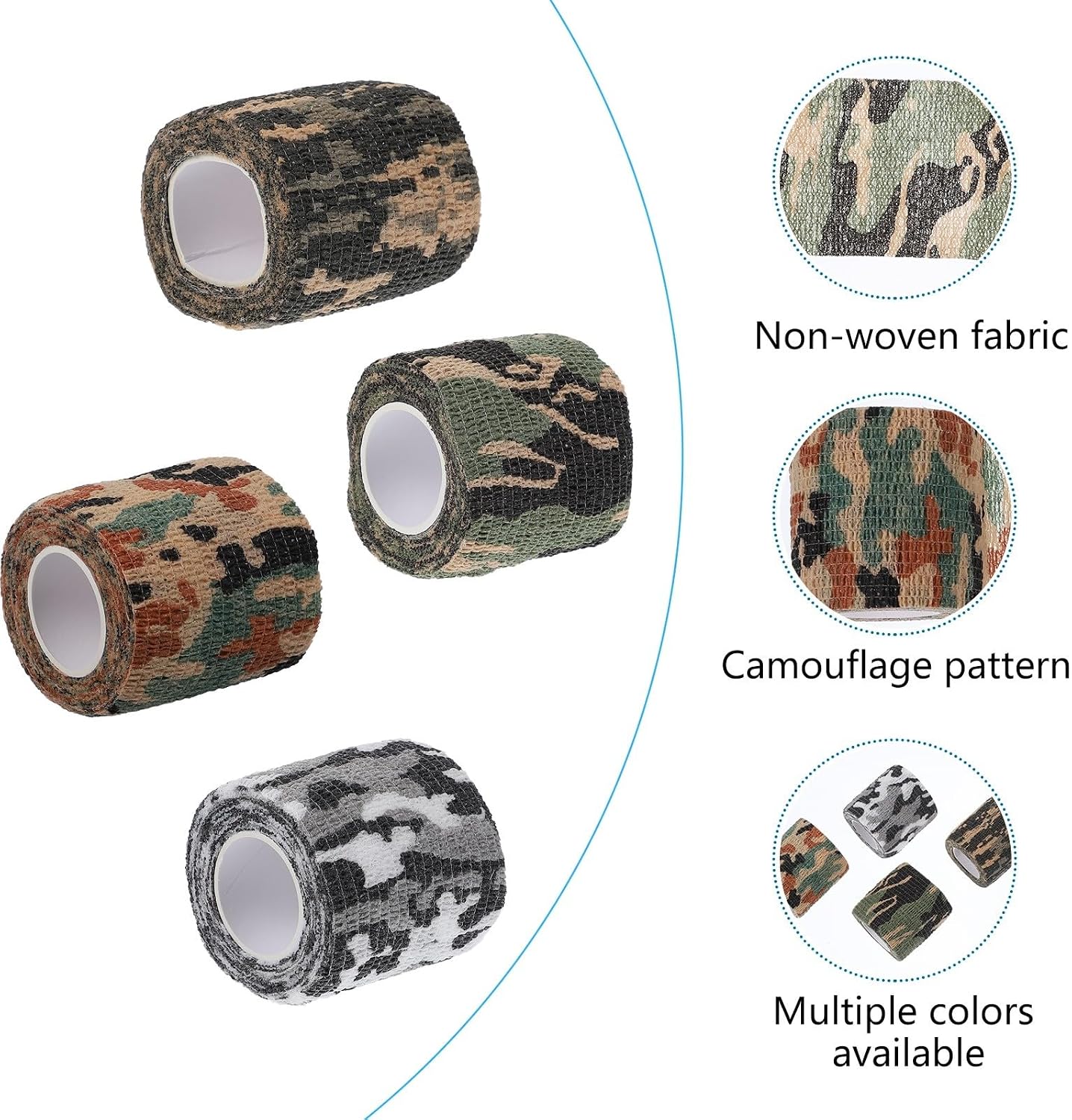 Mikinona 4pcs Outdoor Camouflage Self-Stick Bandages Elastic Non-Woven Fabric Wraps for Sports Injury Compression and First Aid in Hunting and Outdoor Activities