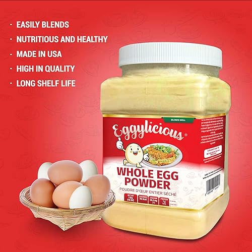 Miniatura 6 de Eggylicious - Polvo de huevo entero, proteína natural seca en polvo, hecho de huevos frescos, mezcla de blanco y yema, pasteurizado, sin OMG, sin