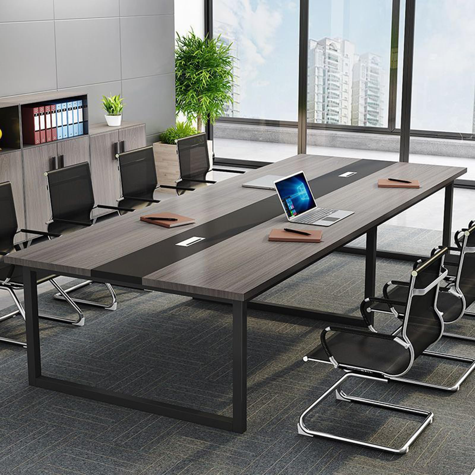 Tavolo da Conferenza, Tavolo da Riunione Moderno per Seminari per Sala Conferenze d'ufficio, Scrivania Direzionale con Robusta Struttura in Metallo. 240x130x74cm style4