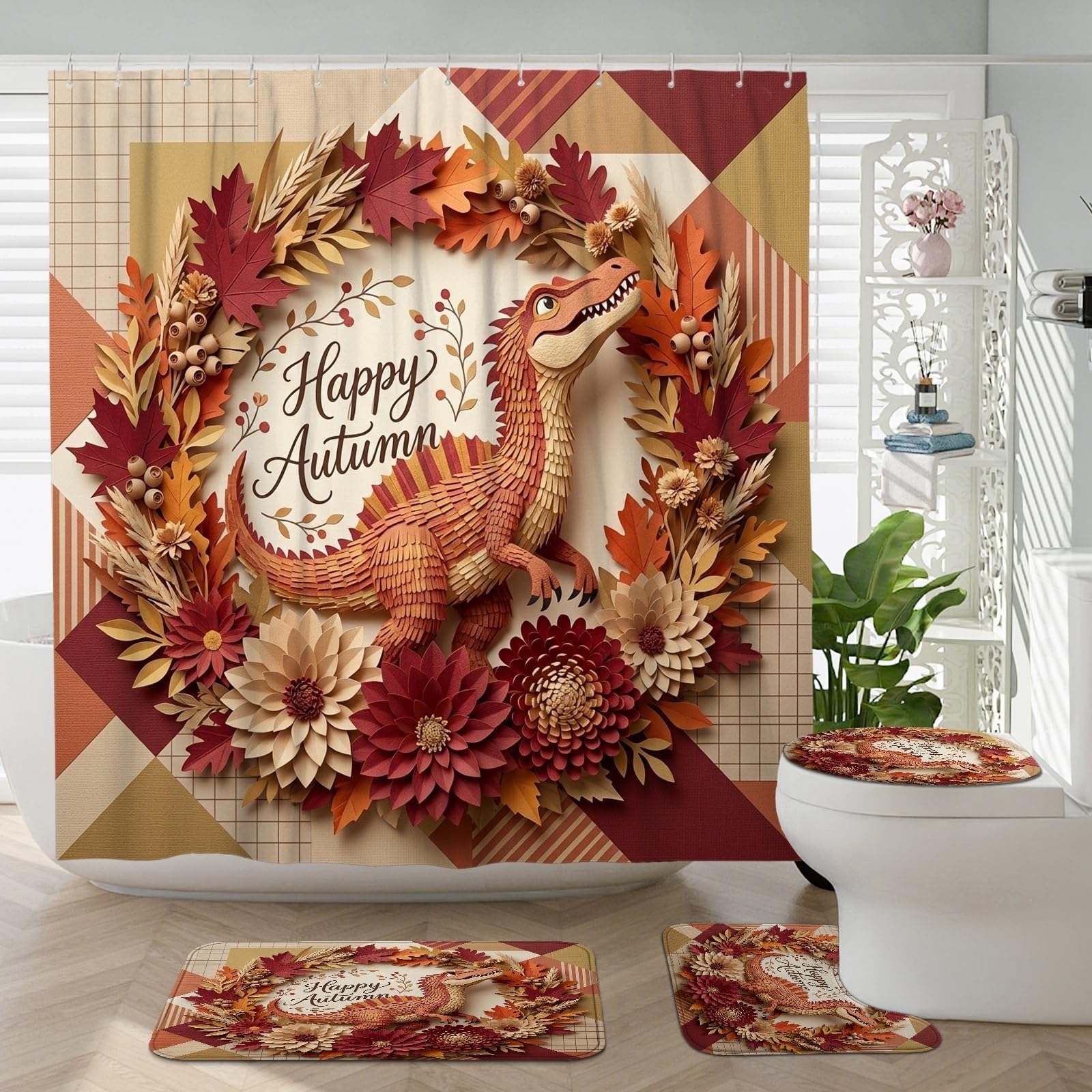 Tapis de bain spinosaure d'automne chic avec ensemble de tapis