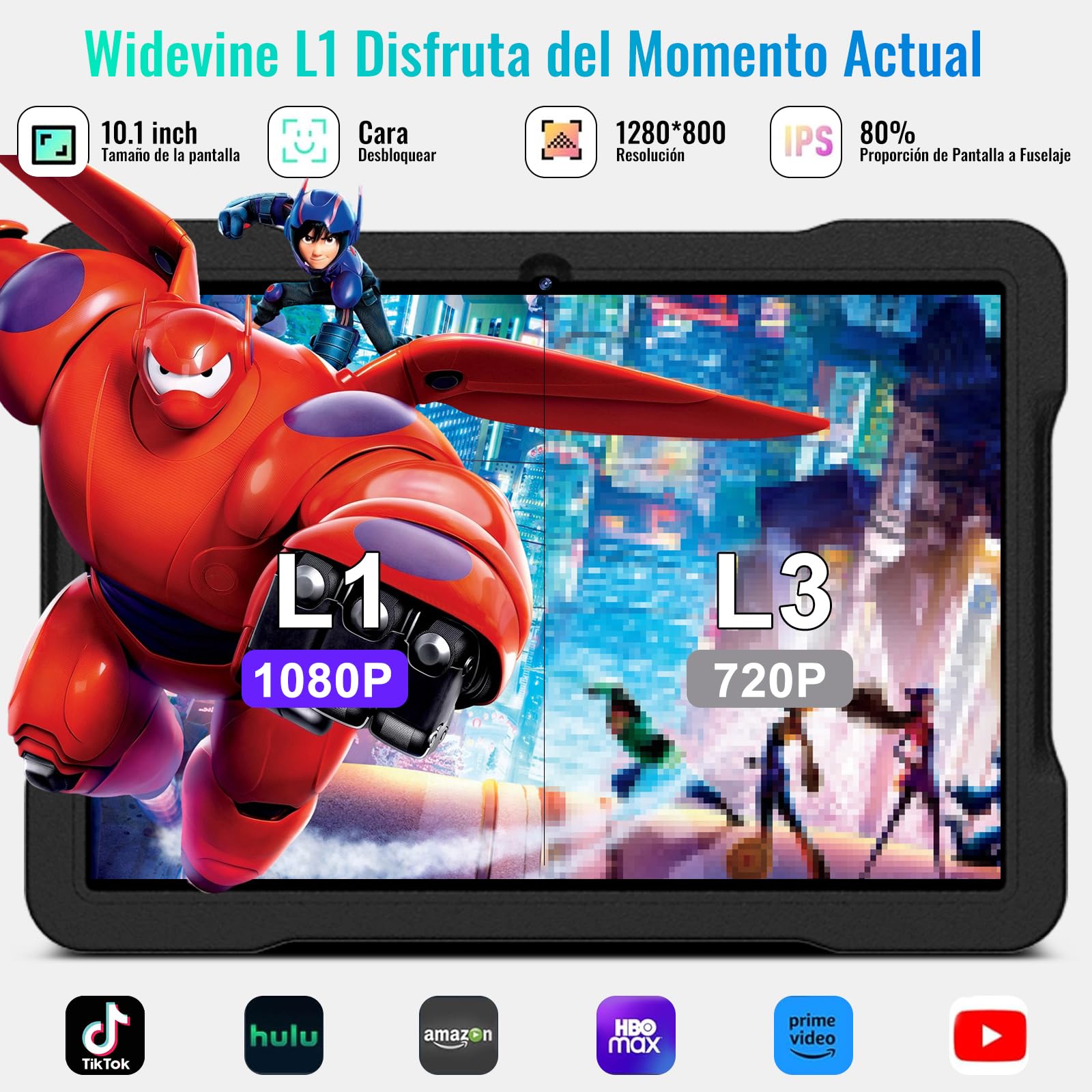 Tablet 10 Pulgadas con 30GB RAM+TF 2TB, Octa-Core 2.0Ghz/GMS, Widevine L1/5G WiFi/Bluetooth 5.0, Juegos Educativos, 5MP+8MP/1280*800, Newest Android 15 tablet Niños con Funda EVA+360° Giratorio, Negro — view 6