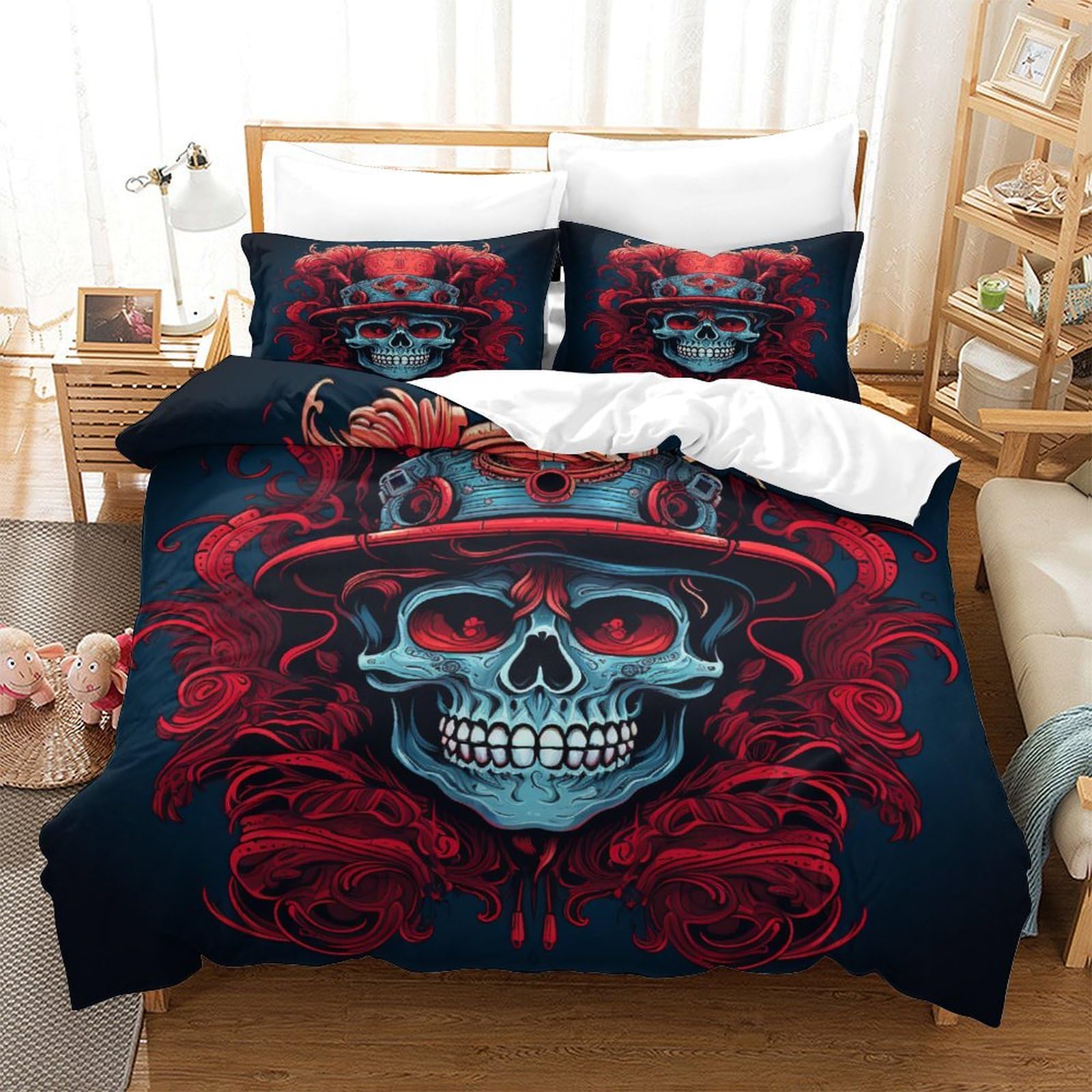 P1S9U7W5Y Retro Skull 3D Printed Duvet Cover Set 3pcs Microfiber Gothic Bedding Set King