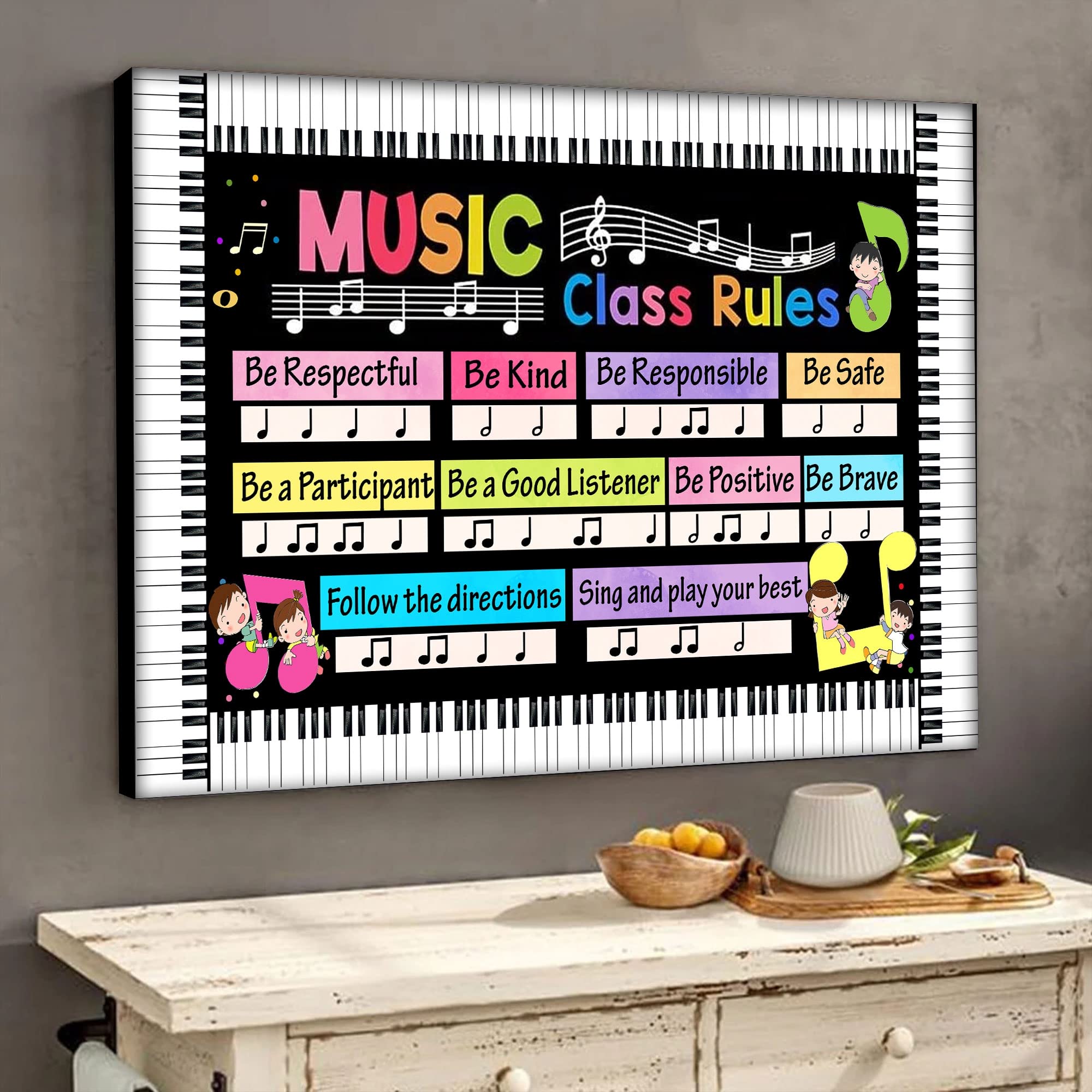 Music Classroom Poster Canvas, Music Class Rhythm Rules Poster, Gifts for Teacher, High School Classroom, Middle School Classroom Or Elementary Classroom Decorations, Back to School