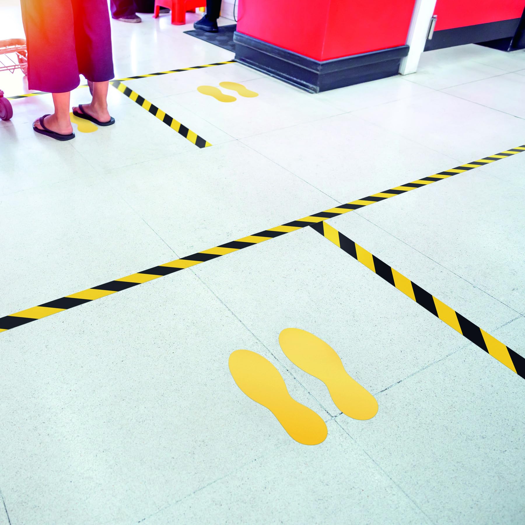 Durable 172704 - Marcatura a Pavimento Forma del Piede, Piedini di Marcatura Autoadesivi, 5 Coppie, Ral 1003 Giallo Segnaletico