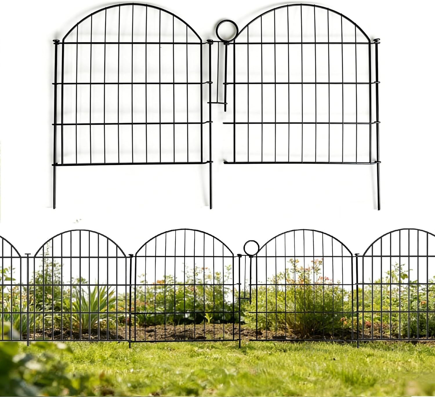 Garden Fence Decor 16 in(H) x 10 ft(L), Dog Fence Outdoor for Yard No-Dig Pet Barrier, Animal Proof Fence Metal Garden Fencing Animal Barrier, 10 Panels