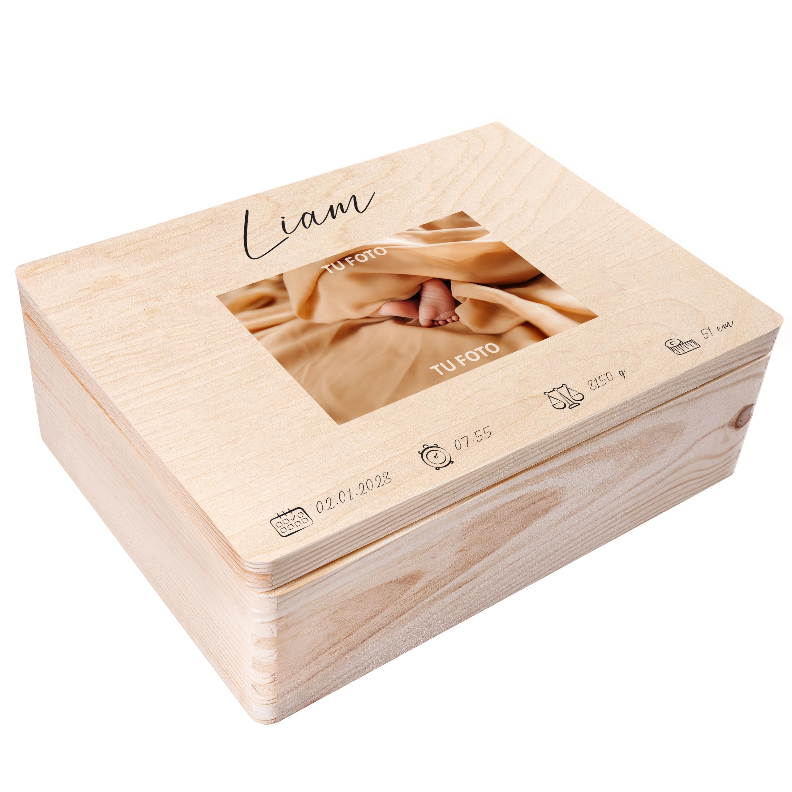 Creative DECO Caja de Recuerdos Personalizada con tu Foto para Bebés | de Regalo de Nacimiento Personalizado | Cajas de Madera Personalizadas para Niños | Personalizados para Niño y Niña