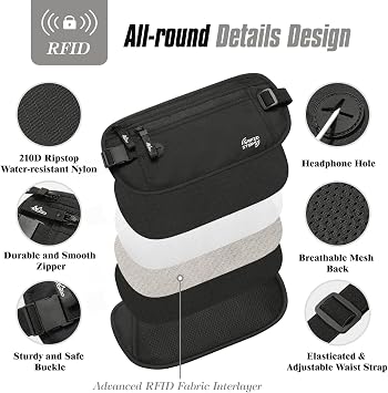MoKo Travel Money Belt with RFID Blocking and 3 Pockets