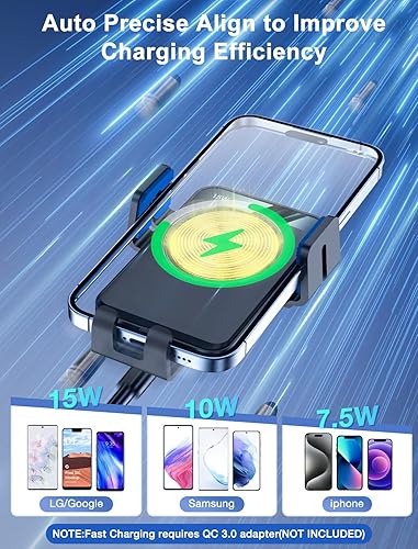 Miniatura 2 de Cargador inalámbrico para automóvil, soporte de automóvil MOKPR con sujeción automática de 15 W10 W7.5 W, carga rápida, ventilación de aire, soporte