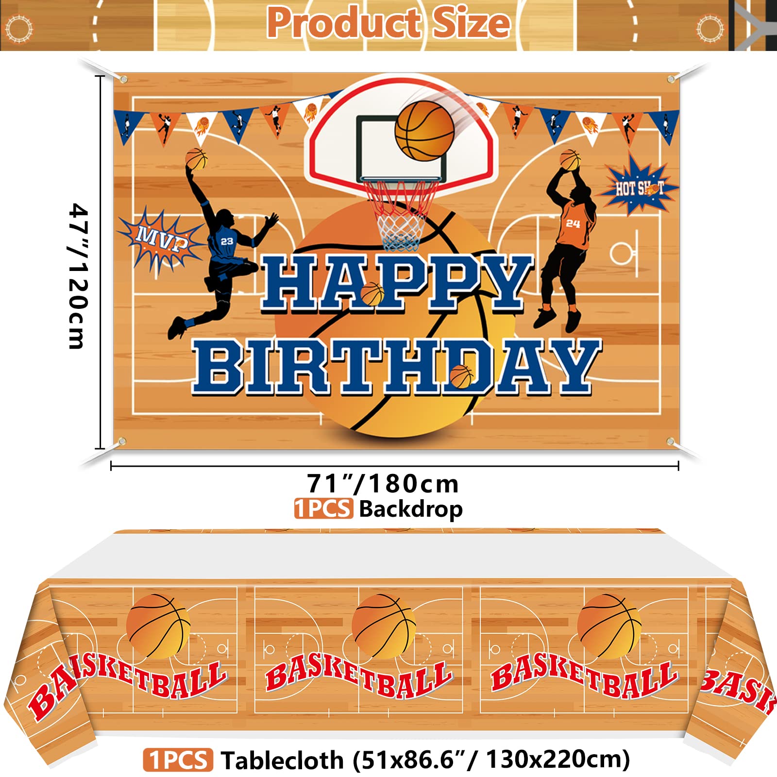 Sfondo di Pallacanestro e Copritavolo, Tema di Pallacanestro Buon Compleanno Sfondo e Modello di Pallacanestro Tovaglia per Ragazzi, Bambini, Appassionati di Pallacanestro