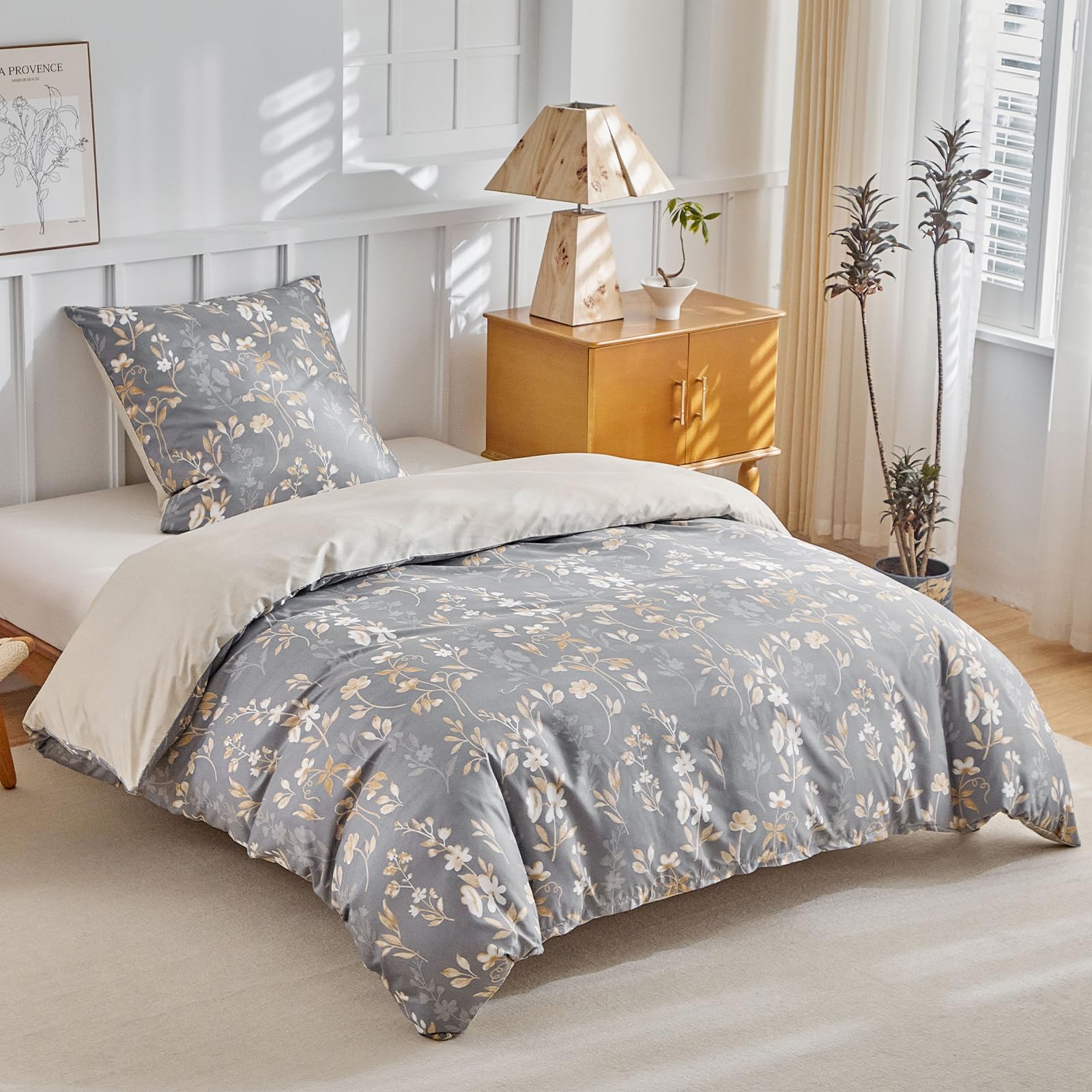 Tokokimo King Size Duvet Cover Sets 4 Piece Sage Green Bedding Set with Fitted Sheet - Floral Pattern Soft Microfiber King Size Bedding (1x Duvet Cover, 2x Pillowcases, 1x 40cm Deep Fitted Sheet) — view 56