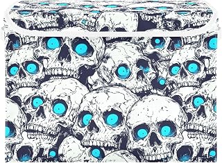KLL foldable 40 L large stackable storage bins with handles Decorative storage containers large Christmas for Closet and Lndry Storage Horror Skull Blue Neon Eyes