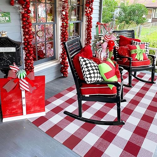 Miniatura 96 de CAINANEL Buffalo - Alfombra de algodón a cuadros de 5 x 7 pies, tejida a mano para interiores y exteriores, alfombra de área para puerta de Tela