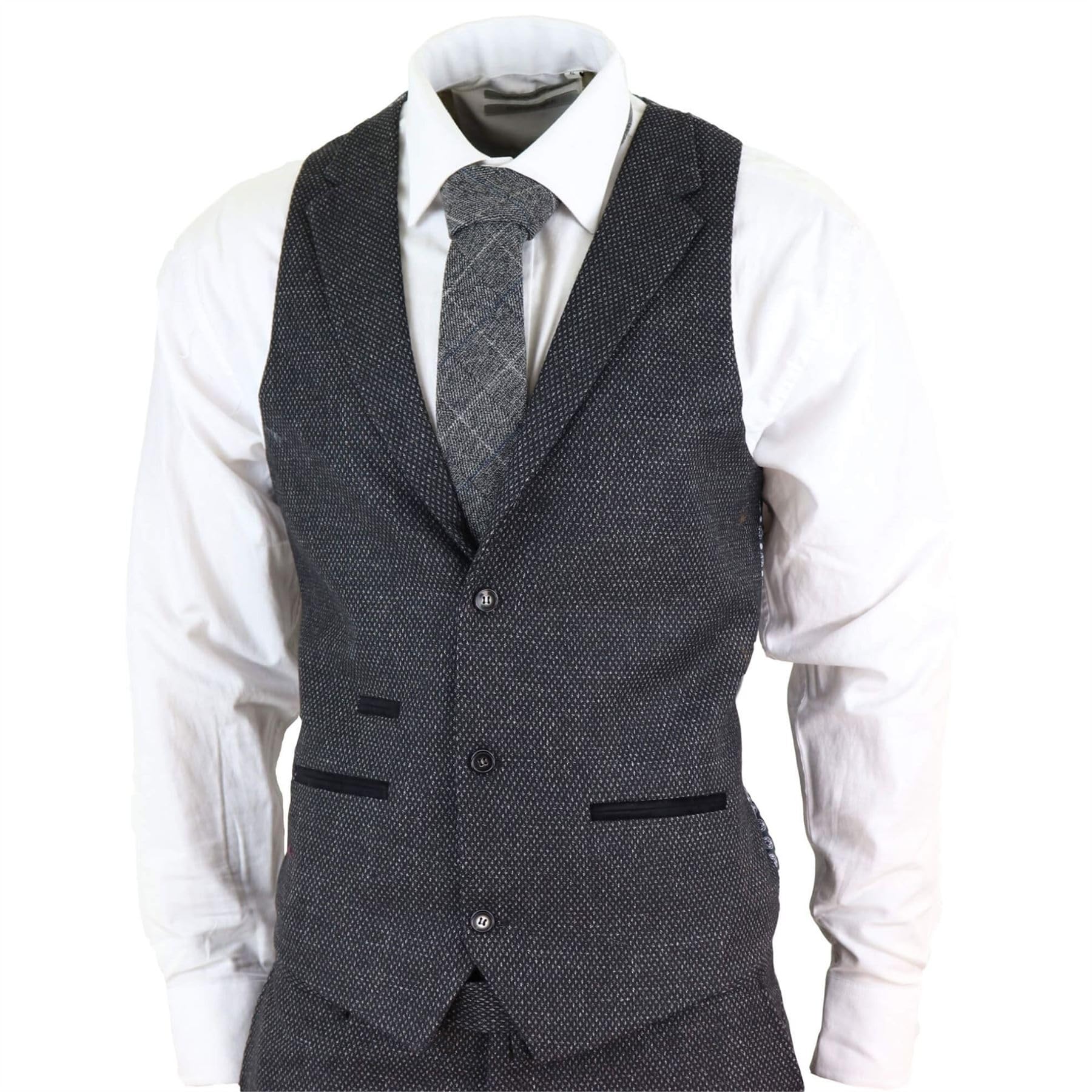 TruClothing.com Herrenanzug 3 Teilig Schwarz Tweed Design Blinders Klassisch
