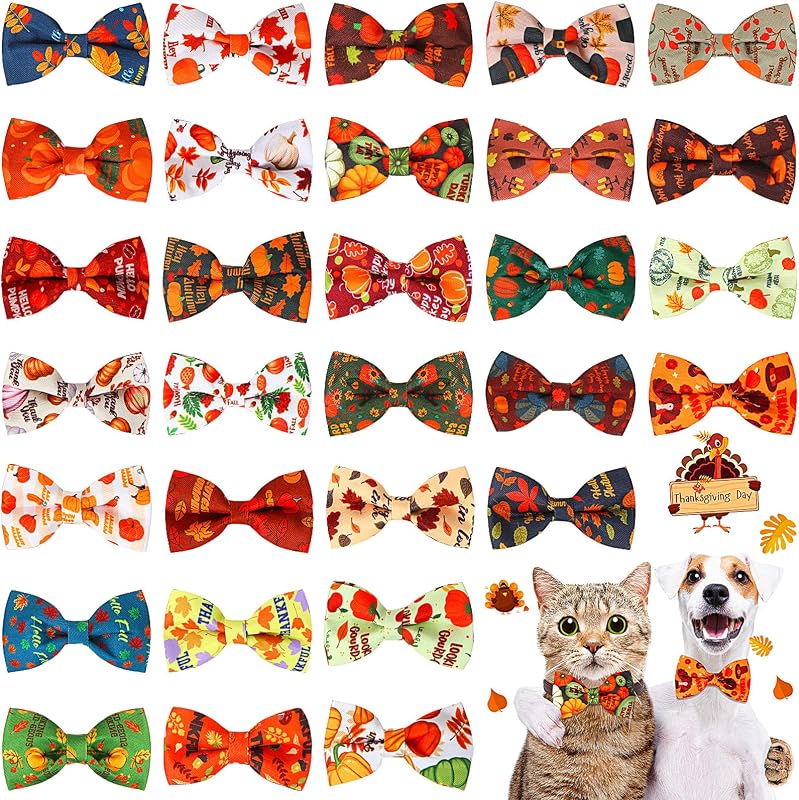 Pingentes em Laço para Coleiras de Cães e Gatos Talltalk com Elástico, Estampas de Outono, Pacote com 30