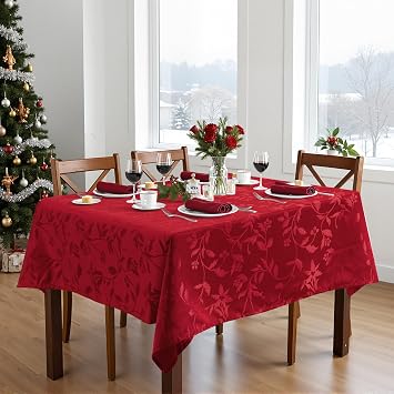 joybest Christmas Tablecloth, Elegance Christmas Jacquard Table Cloth Polyester Fabric Tablecloths for Christmas Decoration, Holiday Dinner & Family Gathering, Square 52 x 52 Inch, Red