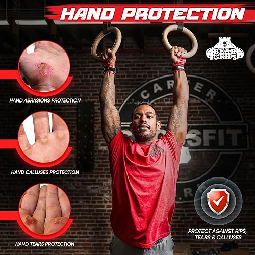 Miniatura 2 de Bear Grips Empuñaduras de dos agujeros, agarres de tres agujeros, empuñaduras sin agujeros, puños WOD para hombres y mujeres. Agarres de manos de
