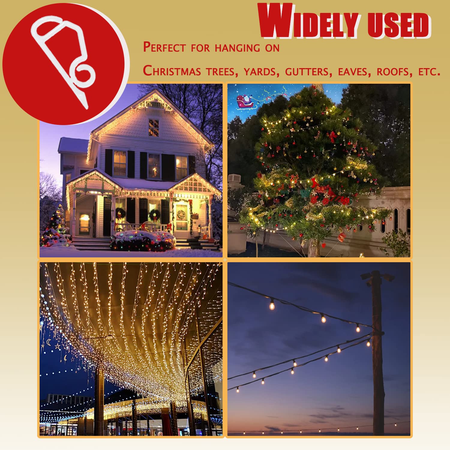 Oruiiju Christmas Light Clips - Weatherproof Outdoor Gutter Hooks for Holiday String Lights Decoration (150Pcs, White)