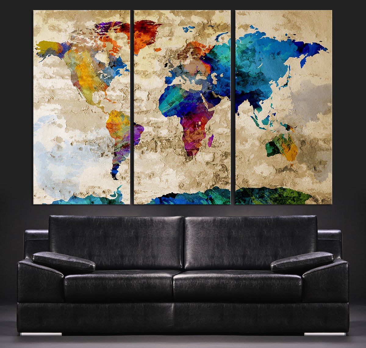 Buy Large Wall Art Canvas World Rainbow Colour World on Cream Old