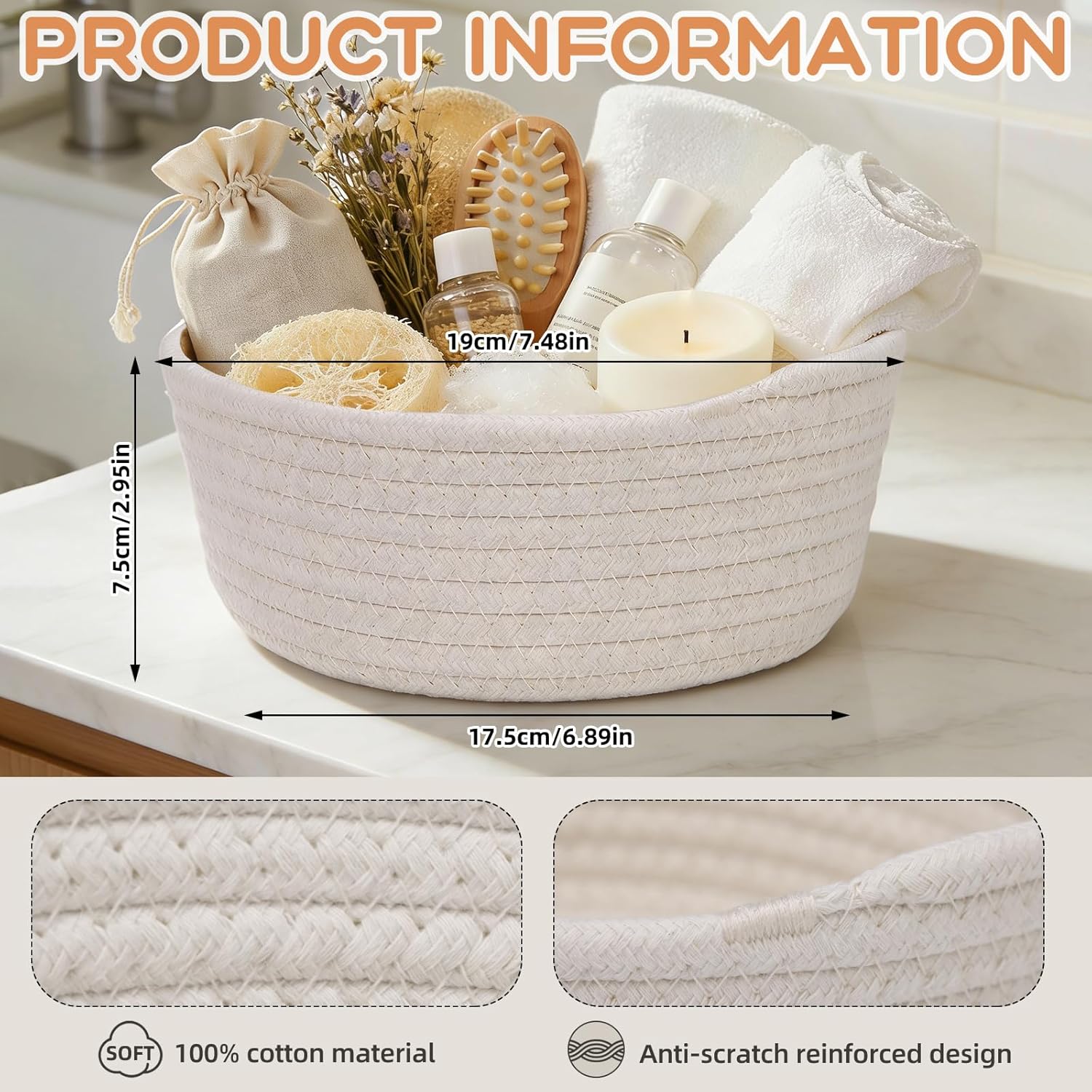 12 Pack Small Woven Storage Baskets with Gift Bag and Ribbon for Organizing Woven Natural Cotton Rope Bins Round Boho Empty Decorative Gift Chest Basket Box for Bathroom, Closet, Shelf Organizer (12)