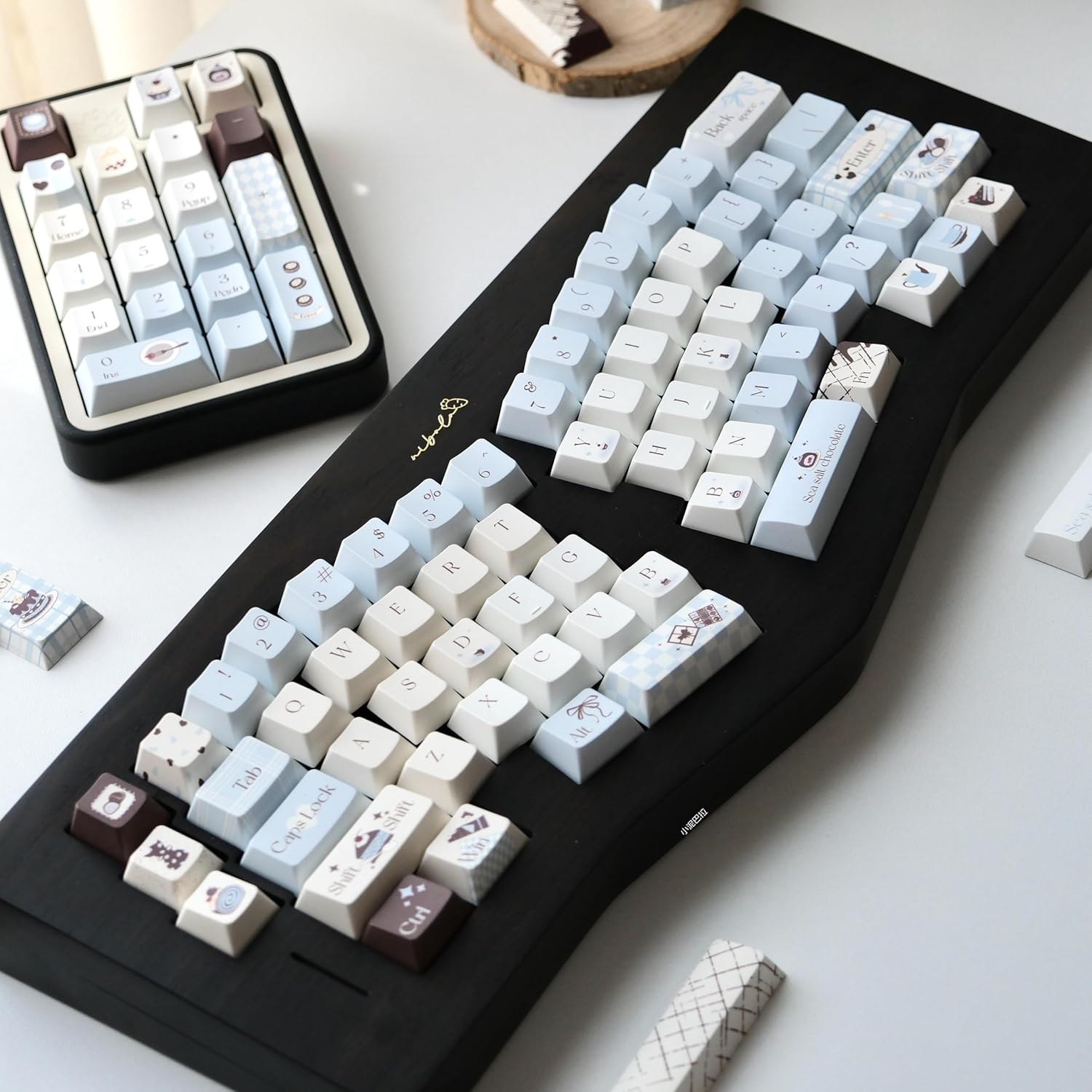 PBT Keycaps 145 Keys Dye-Sub Cherry Profile Keycaps, Cute Blue Custom Key Cap Set Fit for 61/64/87/104/108 Cherry Mx Switches ISO ANSI Layout Alice Keyboard Mechanical Keyboards