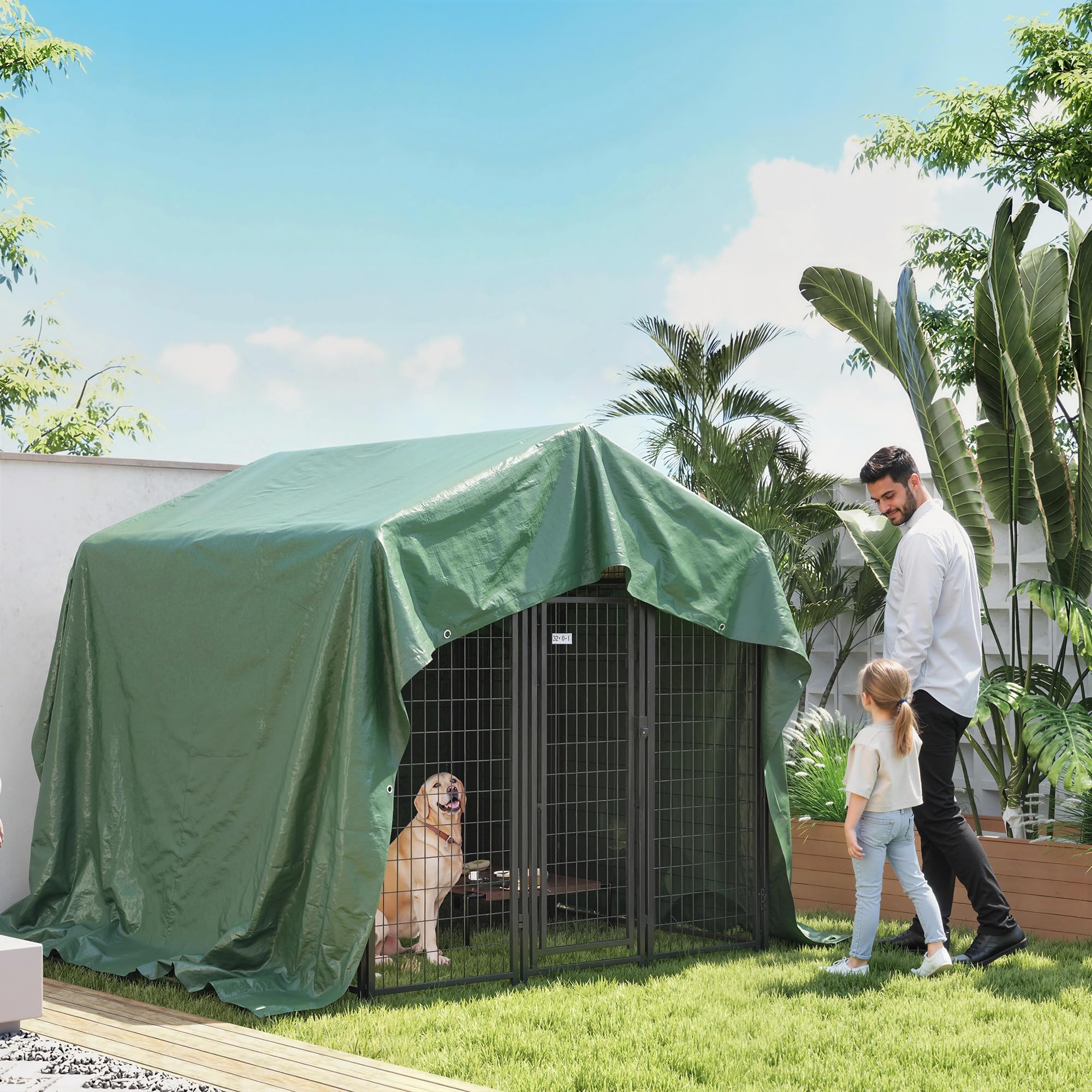 Outsunny Lona Impermeable Exterior 4x6 m, Toldo PE Resistente a Rasgaduras 90 g/m², Protección UV, con Ojales Reforzados para Leña, Muebles de Jardín, Invernaderos, Vehículos, Verde