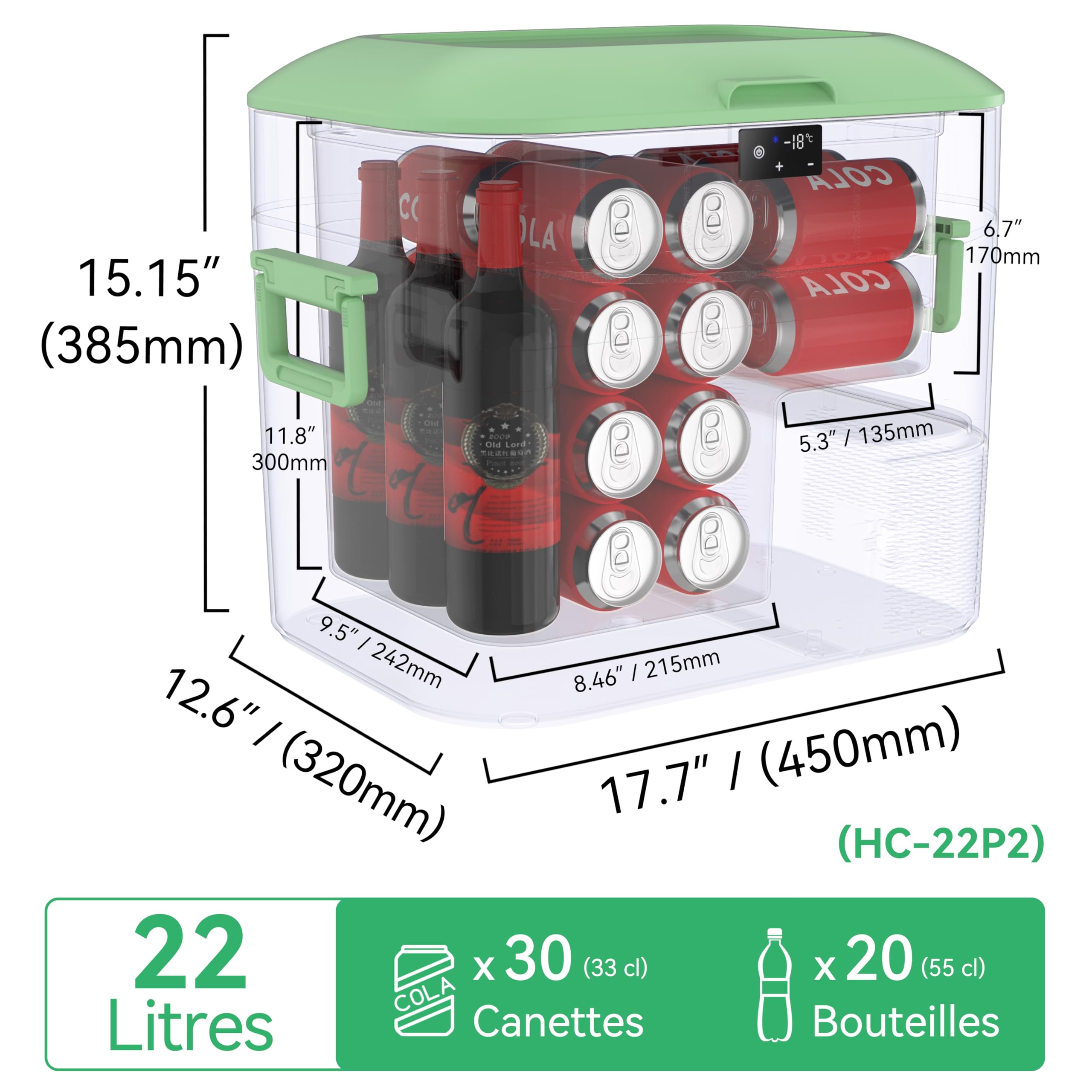 BINGI Glacière Electrique Voiture 22L à Compression Refroidissement Rapide -18°C 12V/24V/220V Portable Camping
