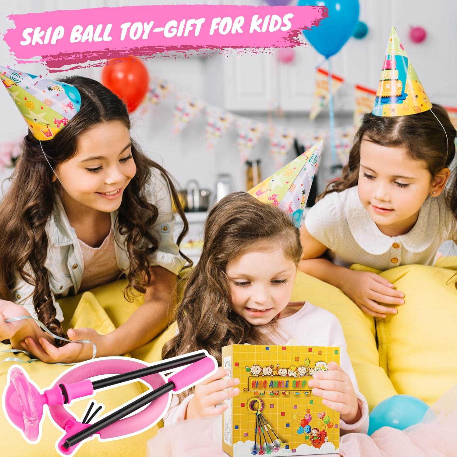 Ankle Skip Ball for Kids, Foldable Skip Ball Toy with Colorful Flash Wheel, Outside Toys for Kids, Gift for Girls & Boys Age 5 6 7 8 9 10 Years Old