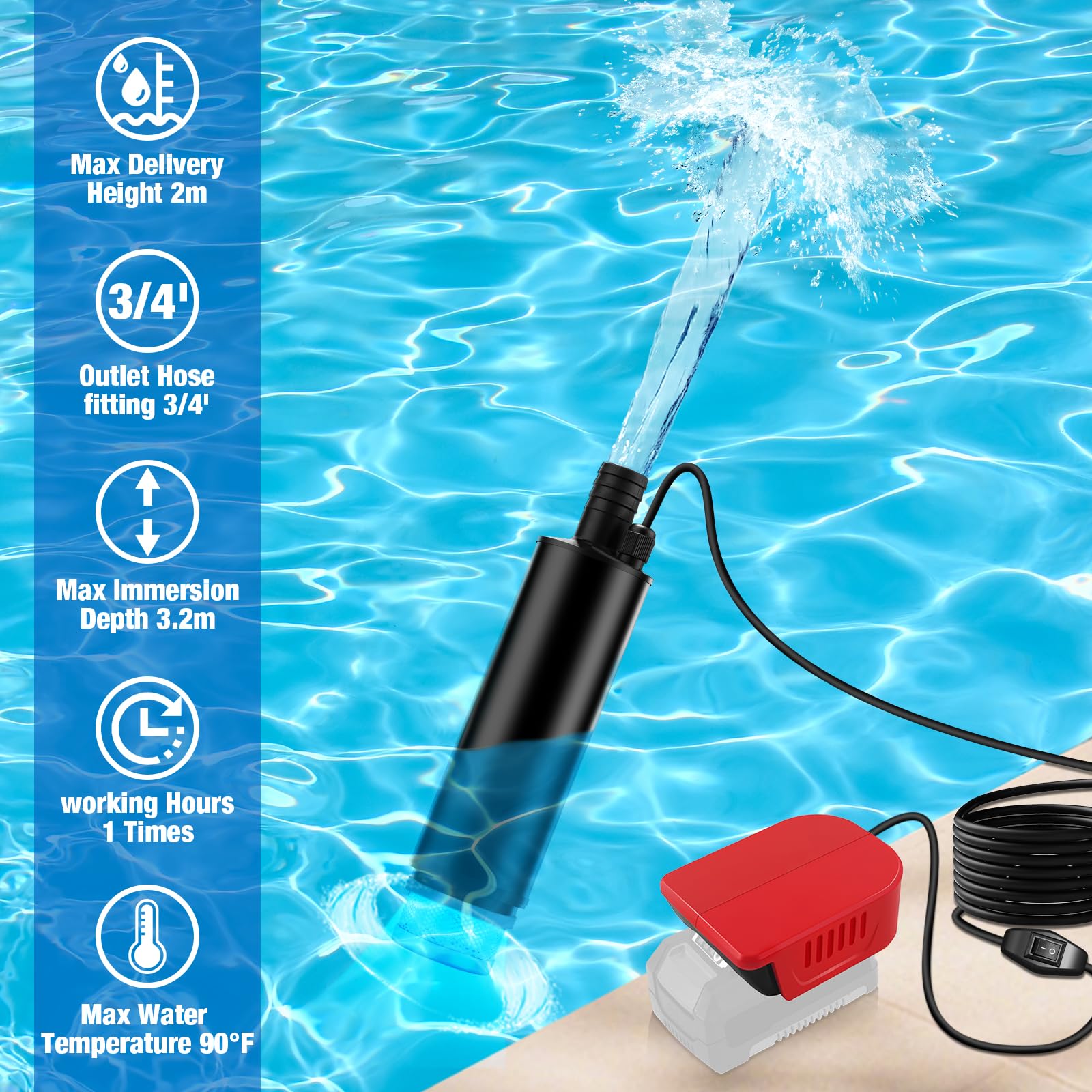 Tiefbrunnenpumpe für Einhell 18V Power X-Change Akku, 635GPH Tauchpumpe für Pool, Garten, Brunnen