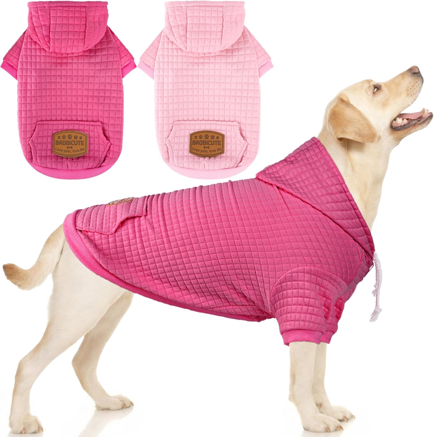 2 Pack Dog Hoodie Sweaters for Small Medium Dogs Warm Dog Clothes for Large Dogs Soft Waffle-Like Laminated Sweatshirt Bulldog (Pink+Rose, XL (Back: 23.5",Chest: 32.5", Neck: 21")) Pink+Rose XL (Back: 23.5",Chest: 32.5", Neck: 21")