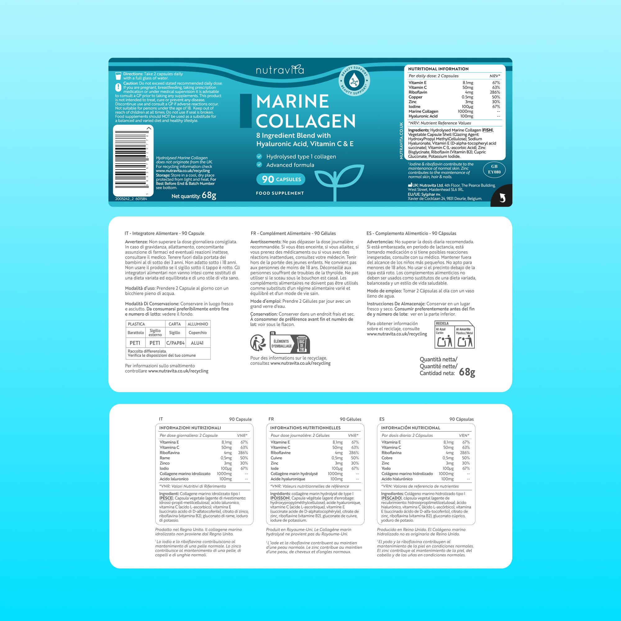 Nutravita Collagene Marino con Acido Ialuronico 1400mg - 120 Compresse - Collagene Idrolizzato Tipo 1 - Marine Collagen, Vitamina C & Biotina Integratore per Capelli, Pelle, Unghie e Articolazioni