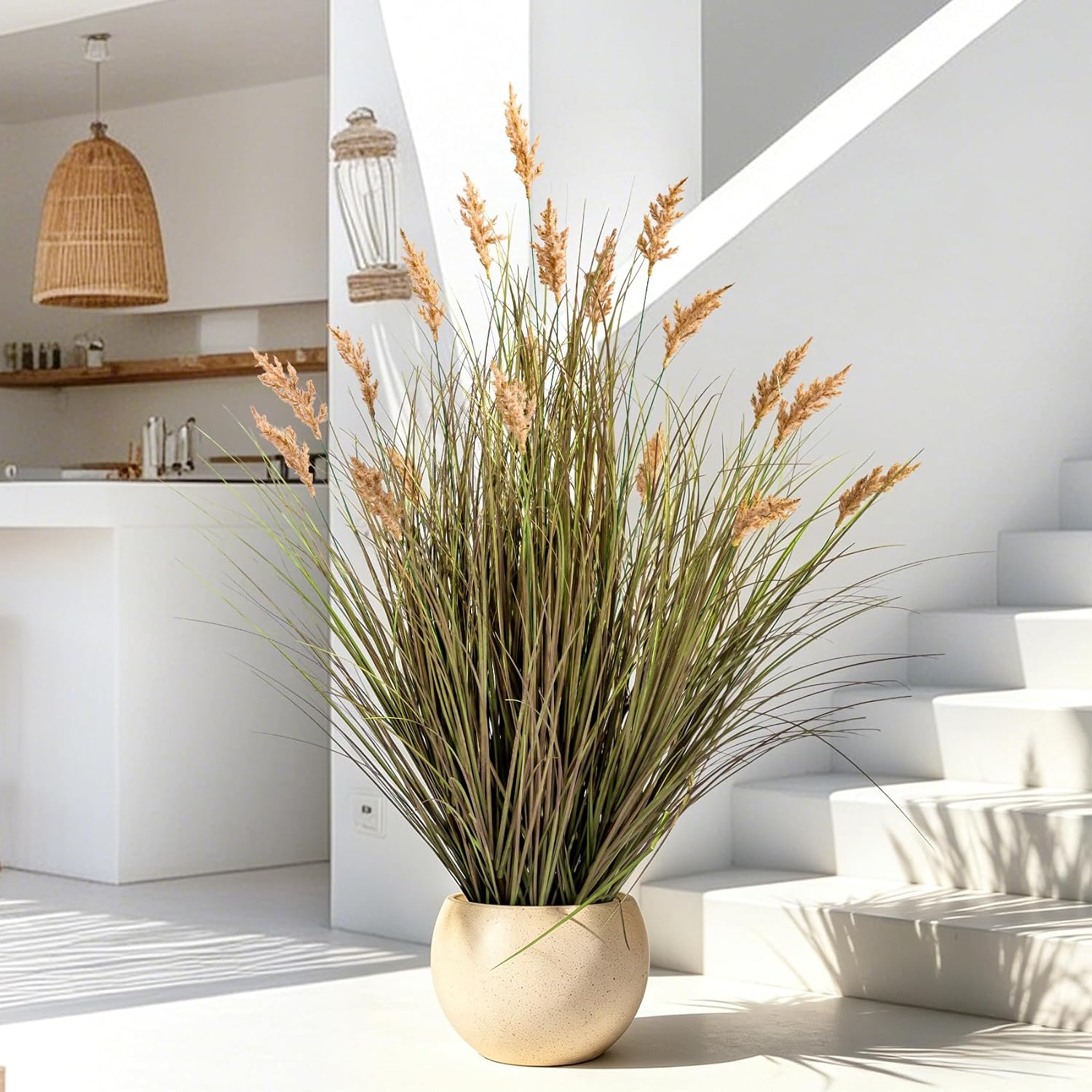 Faux Plastic plantas Synthetic Pampas Grass Indoor Outdoor Realistic Floor Plants pet Friendly Fake Grass for Home Office Wedding para Patio Front Artificial Grass Decor Housewarming Gift