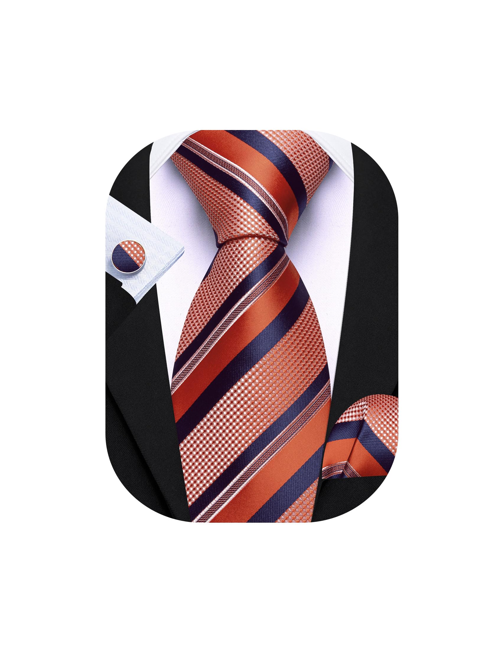 Barry.Wang Mens Tie Set Plaid Check Stripe Neckties Pocket Square Cufflinks | Woven Classic,Formal/Casual Men's Necktie,Luxury,Business,Wedding,Party,Prom,Graduation