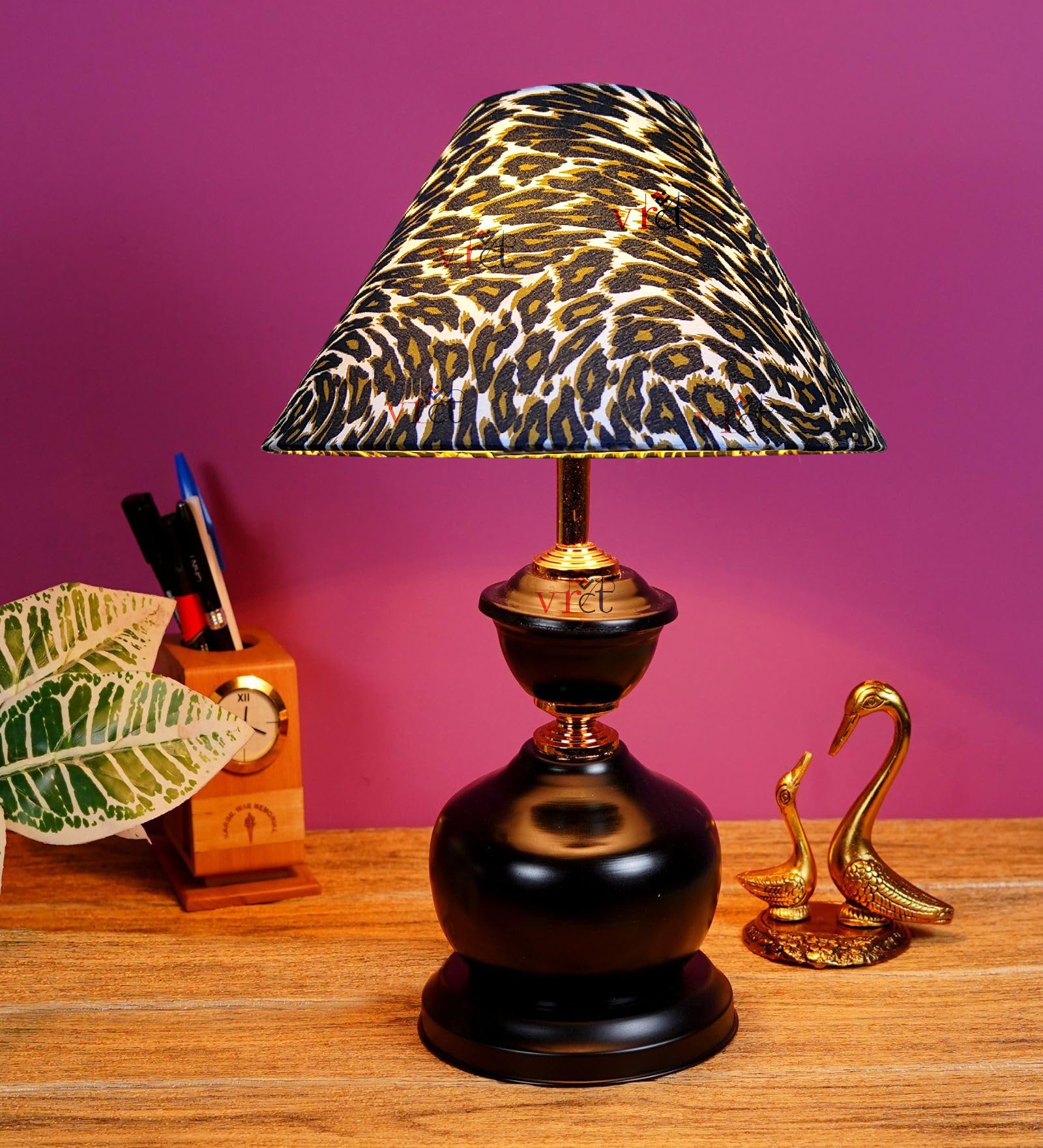 VRCT Metal Beautiful Black And Gold Table Lamp With 10 Inch Shade (Tiger, Led)-image-14