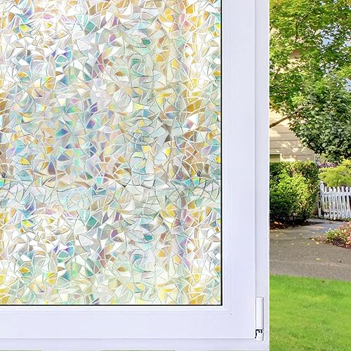 WPCTEV Película 3D para ventana, sin pegamento, privacidad para adhesivo de vidrio, adherencia estática, control de calor, anti UV, no adhesivo,