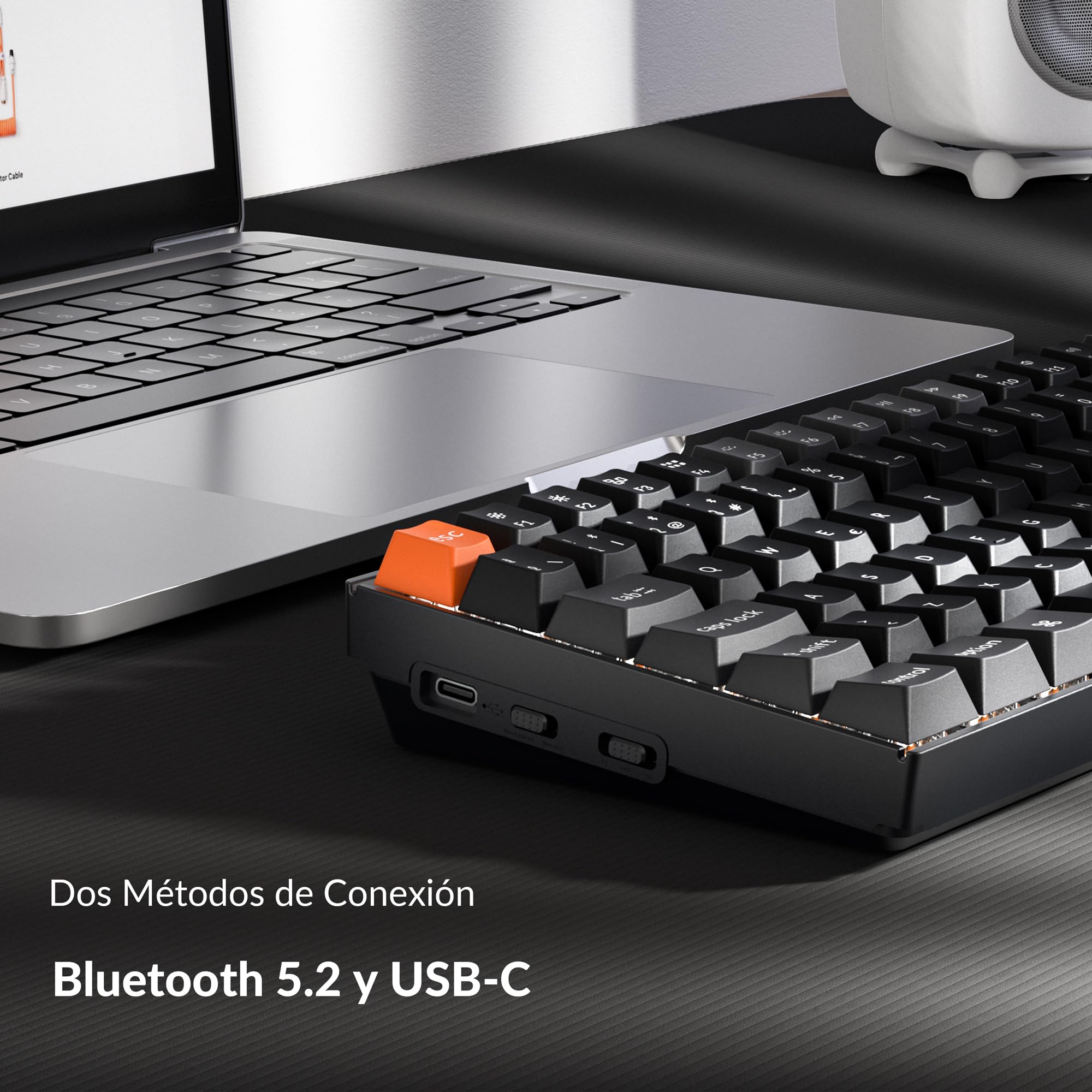 Keychron K4 QMK Teclado Mecánico 96% ISO-ES, Inalámbrico y con Cable, Interruptores Super Red, Teclas PBT Sublimadas Estilo Cherry, Retroiluminación Blanca, para Mac y Windows – Versión 3