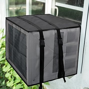 Luxiv Newest Design Mesh Window Air Conditioner Cover Outdoor, Support Window AC Unit Work Use for Outside Window AC Insulation Black Dust-Proof Waterproof Cover Black, 17Wx12Dx13H