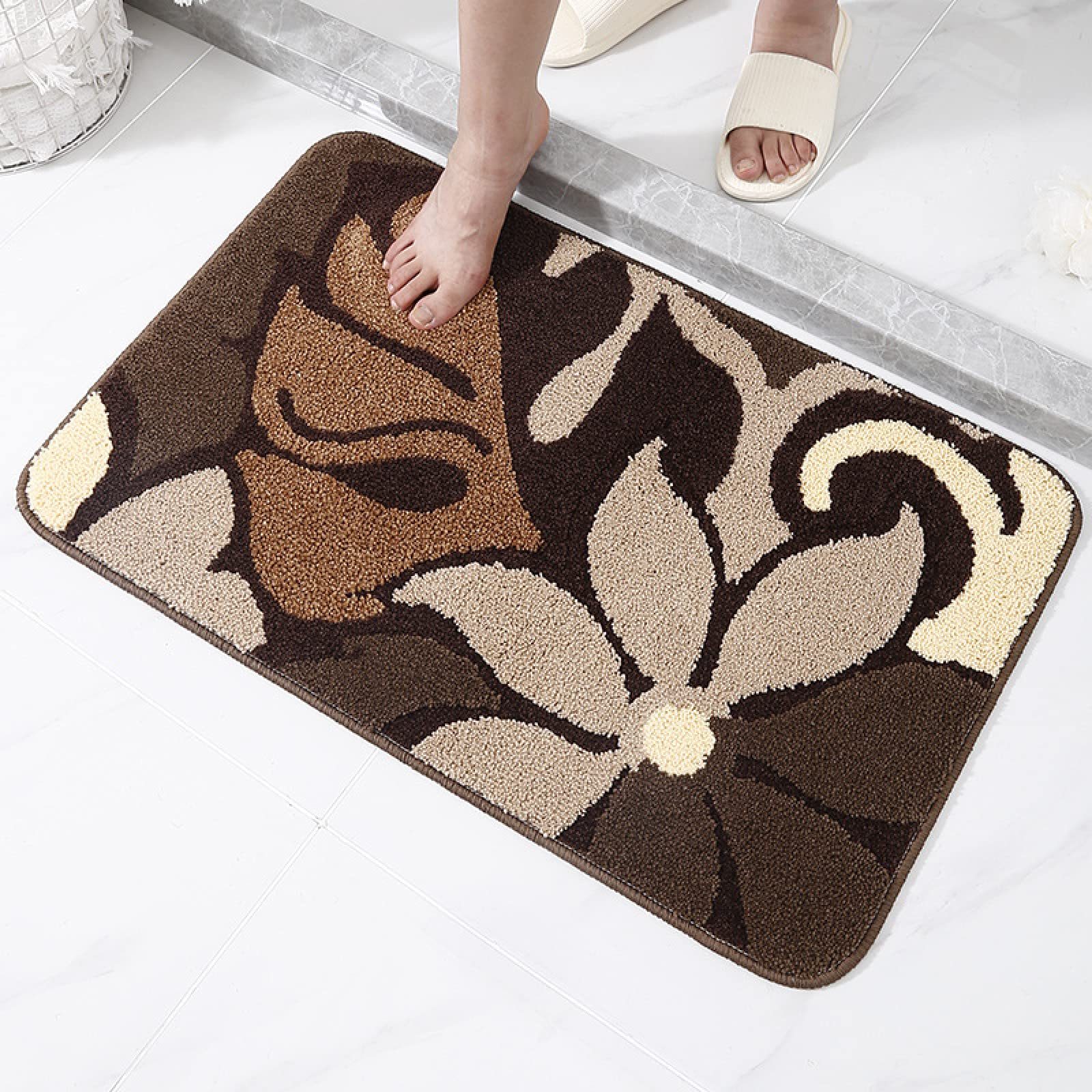 KGAIXN Bath Mats for Bathroom 50x80cm Brown Pink Flowers Super Absorbent Non Slip Bath Mat, Soft Flannel Anti-Slip Bottom Bathroom Carpet, for Tub Shower Room Floor Ti, 50×80cm, 50×80cm
