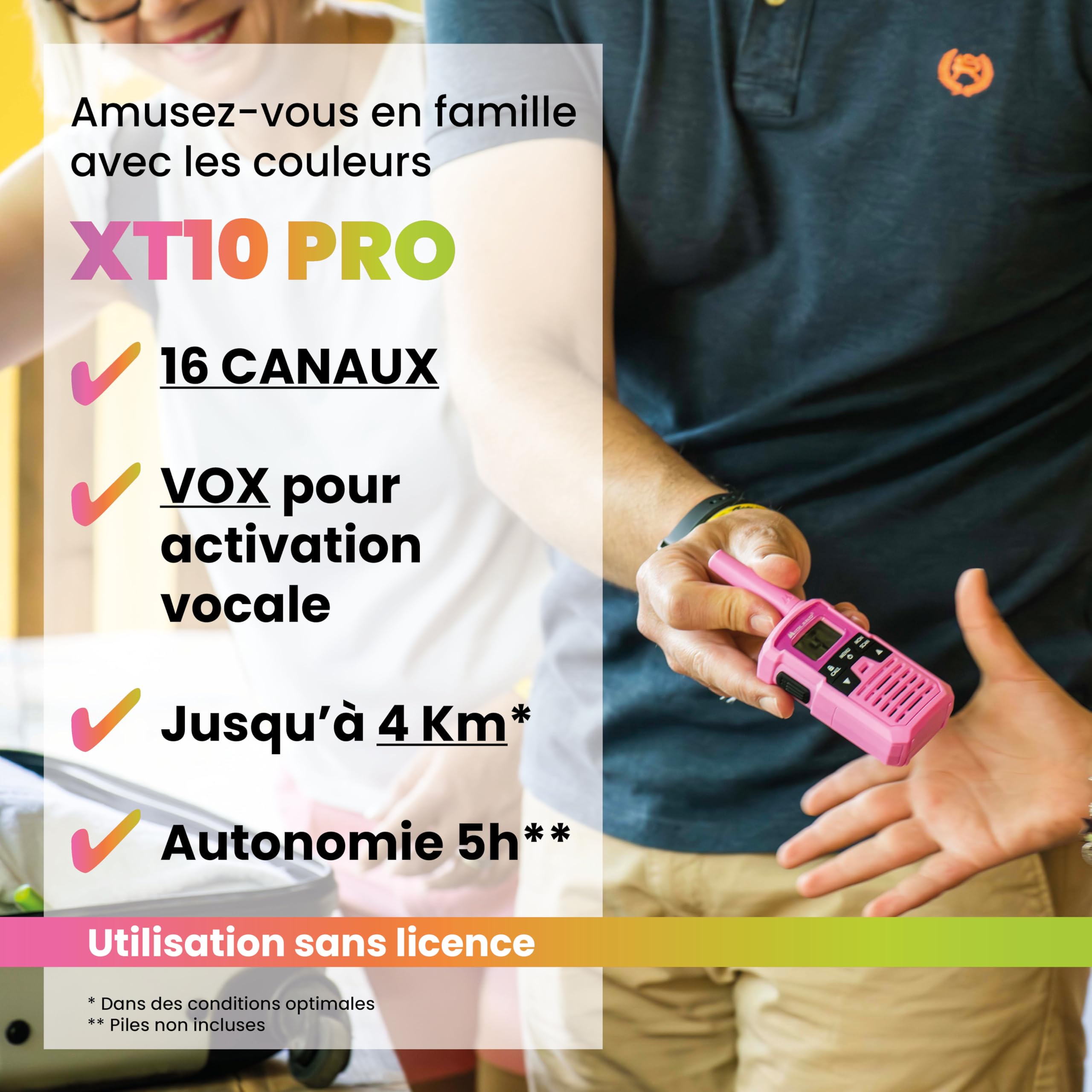 Midland- Lot 3 Talkie Walkie Professionnel et Enfants XT10 Pro C1459.02 Étanche pour Outdoor 4Km, Radio Récepteur Émetteur avec 16 Canaux PMR446 sans Licence, 38 Sous Canaux, 3 Piles AAA Rechargeables