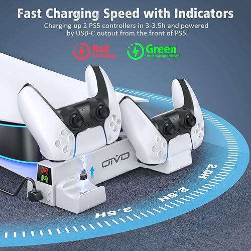 Miniatura 4 de OIVO Soporte horizontal para PS5 con ventilador de refrigeración de 3 niveles y cargador de controlador PS5 para consola Playstation 5 PS5 estación
