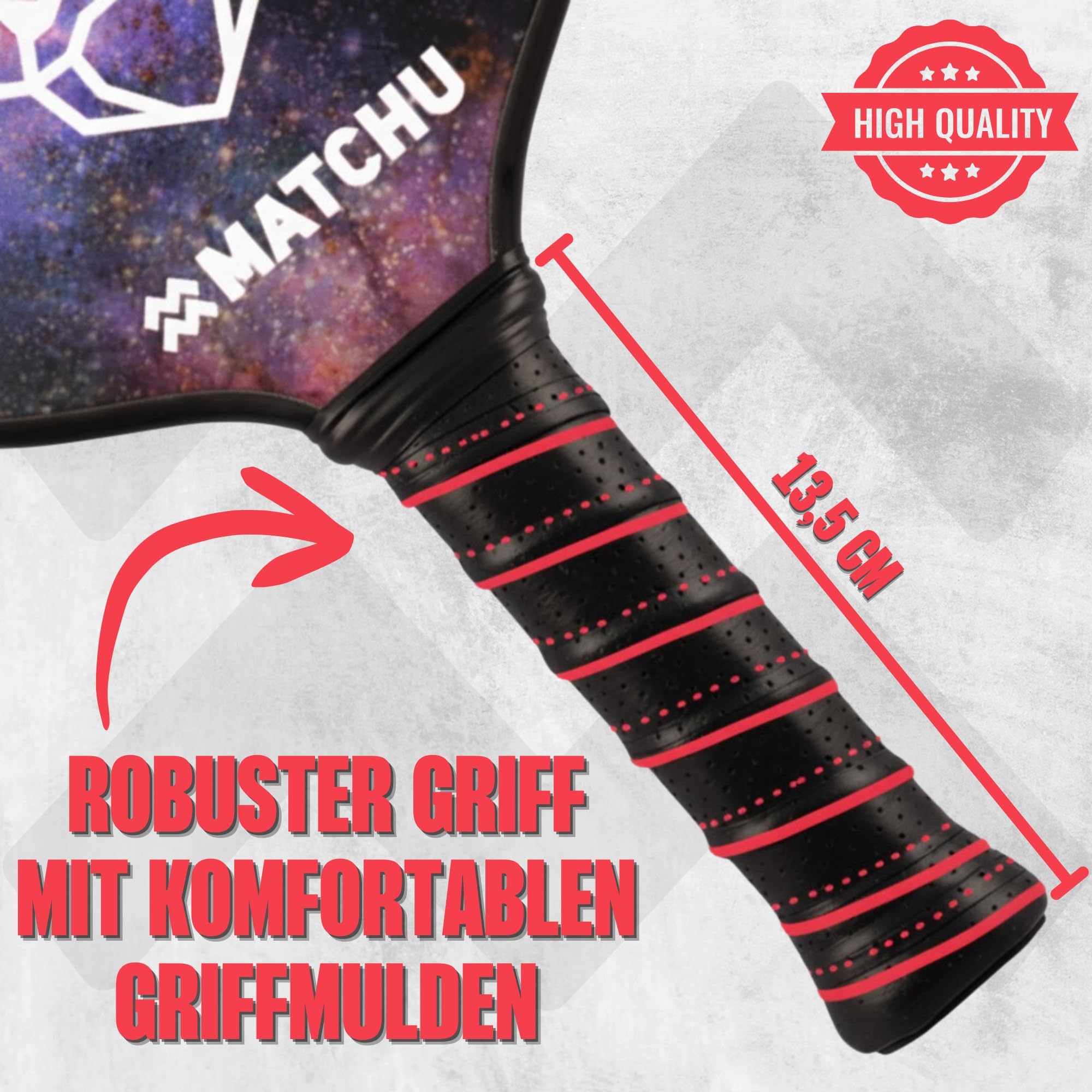 MATCHU - Pickleball Set mit 2 Schlägern, 4 Bällen und praktischer Tragetasche - 100% Carbon - 19,5 × 1,5 × 40 cm - 200 Gramm pro Schläger - Textured Surface Technology - Edge Guard - Grün/Lila
