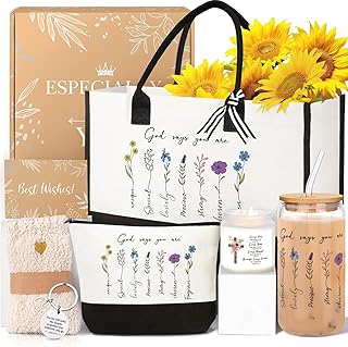 Christian Gifts for Women Faith, Inspirational Religious Gifts for Women Mom Grandma Sister Friends Encouragement Gift Basket with Canvas Tote Bag 16oz Can Glass, Unique Birthday Christmas Gift Ideas