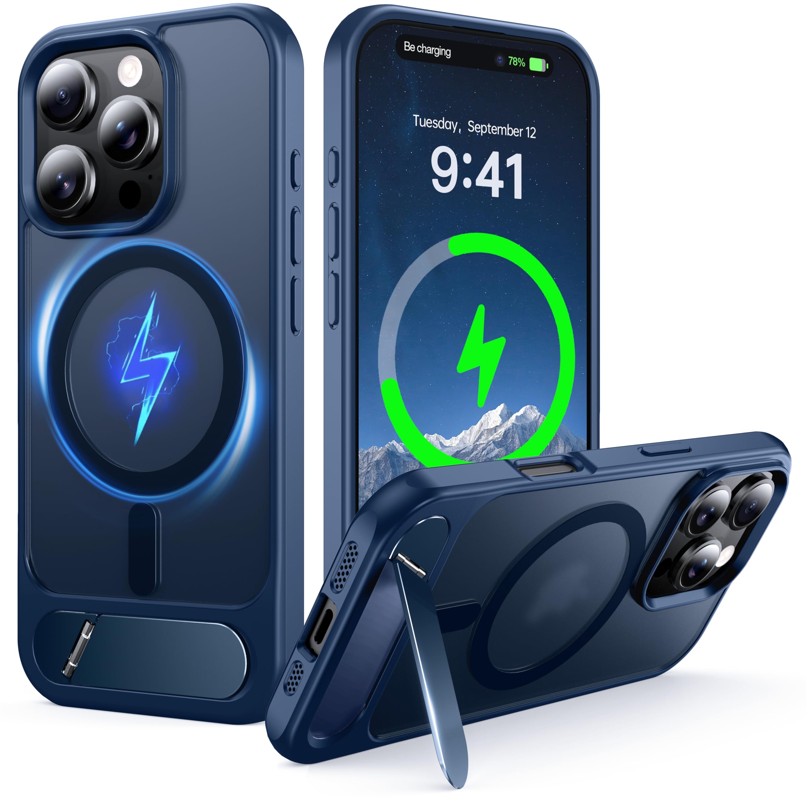 NJROW Magnetic Stand for iPhone 16 Pro Max Case Compatible with MagSafe [Stand & Wireless Charging 2in1] [Flush Hidden Kickstand] [Military Shockproof