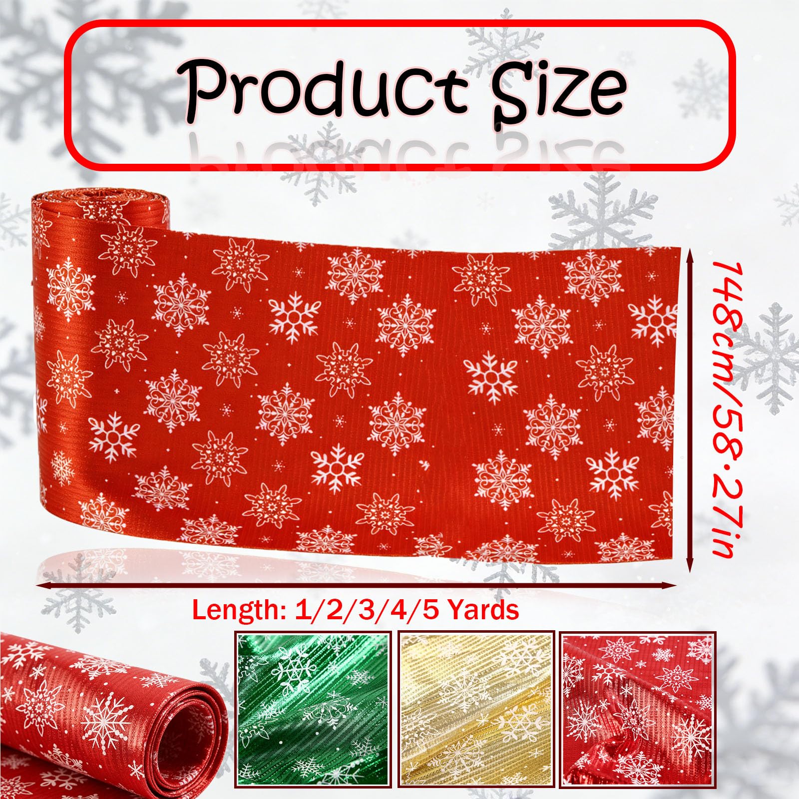 3 yards - Tessuto natalizio dorato, in poliestere, per cucito, fiori, con motivo a fiocchi di neve, per fai da te, abbigliamento, tovaglie, sfondi, scrapbooking (148 cm)