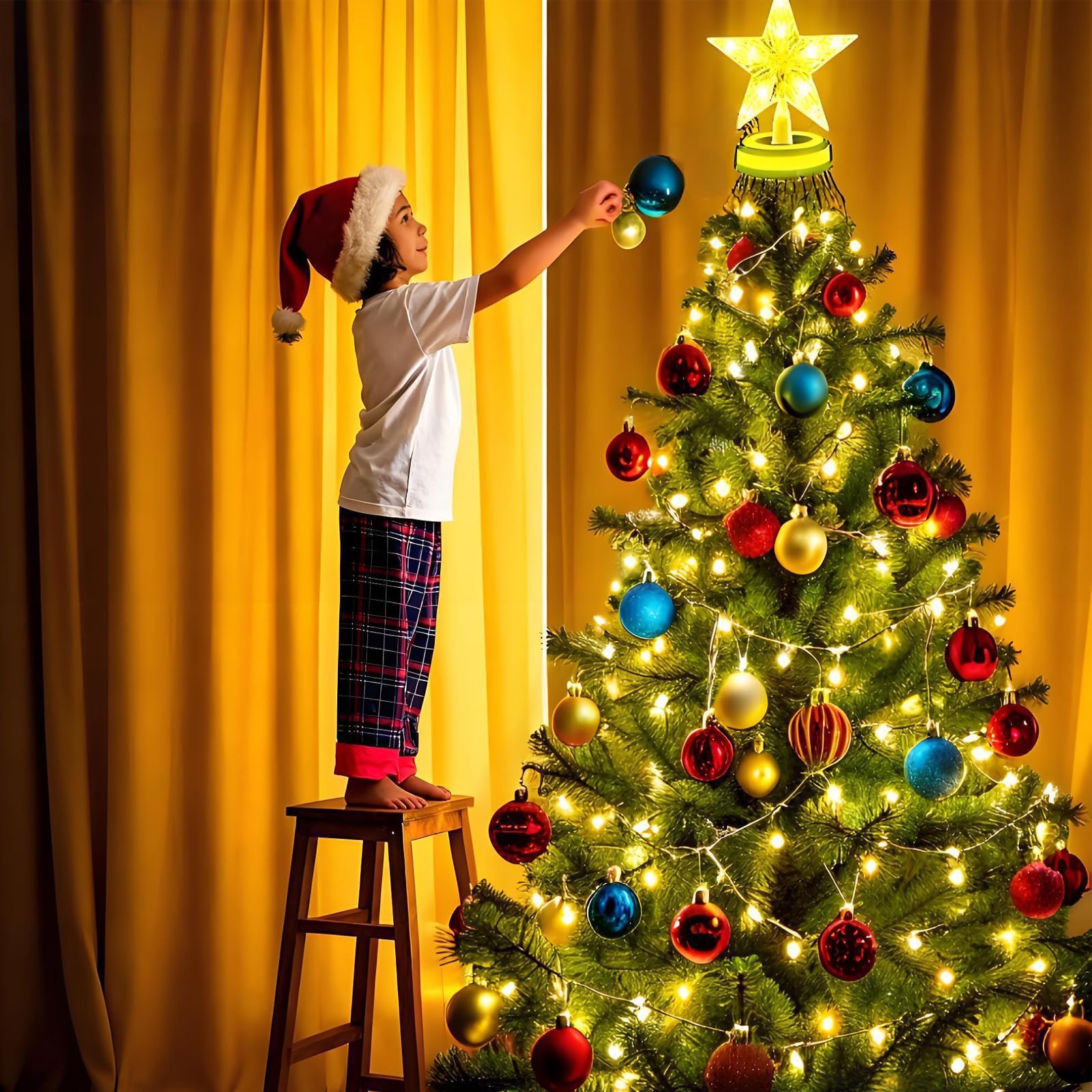 Luci per albero di Natale 12 fili 2,5 m 300 LED con anello, luci per albero di Natale impermeabili IP65 8 modalità per esterni e interni, bianco caldo
